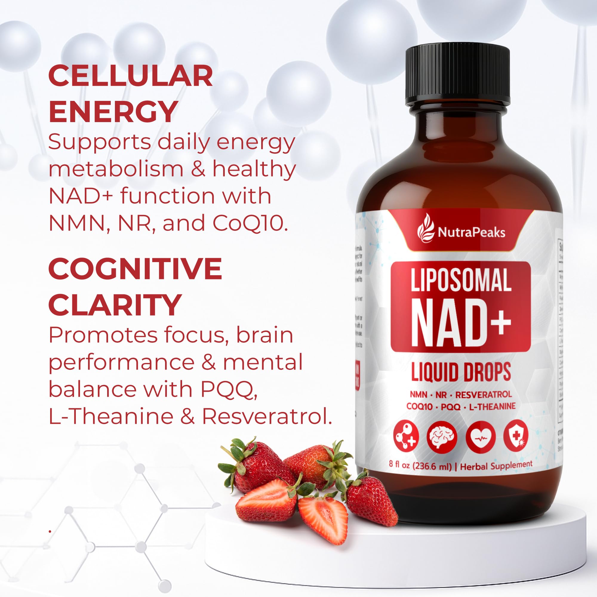 NutraPeaks NAD+ Supplement Liquid - NAD+ Supplement 1000mg, NAD+ Nicotinamide Riboside Resveratrol Supplements with PQQ, NAD+ Berry Flavor Sticks for Anti-Aging, Energy, Focus NutraPeaks uk supplements