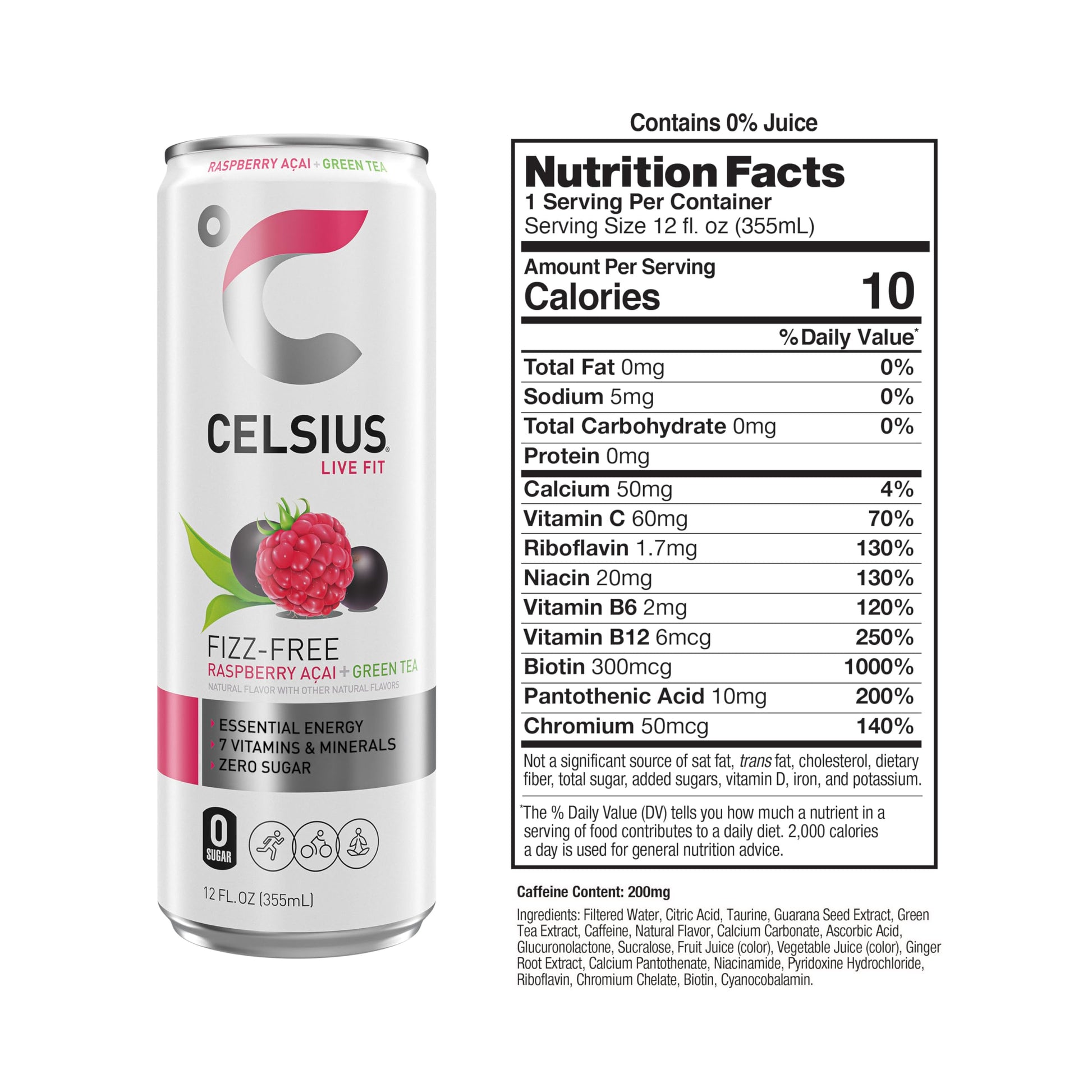 CELSIUS Raspberry Acai Green Tea, Functional Essential Energy Drink 12 Fl Oz (Pack of 12) Packaging may vary CELSIUS uk supplements
