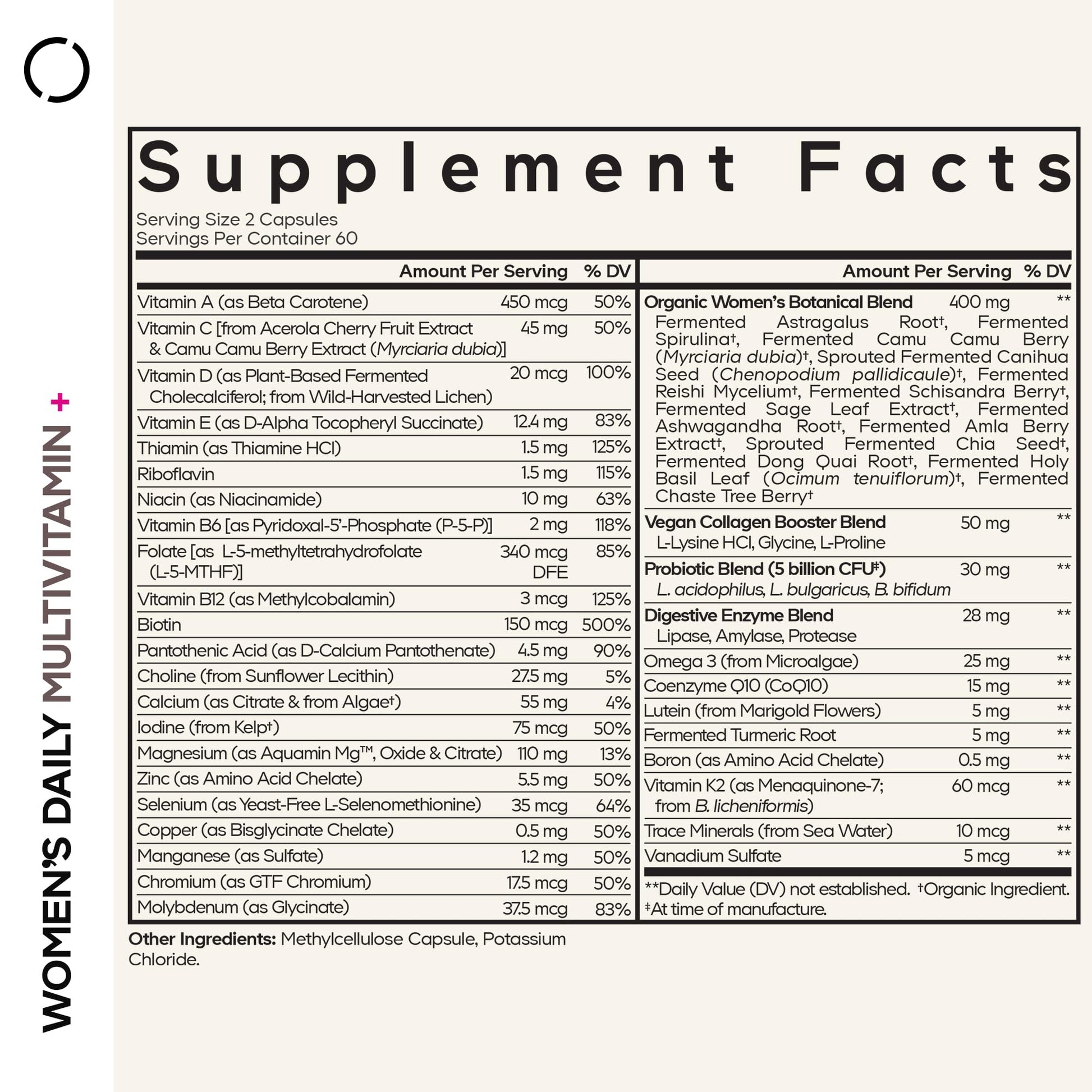 Codeage Women’s Daily Multivitamin, 25+ Vitamins & Minerals, Fermented, Organic Whole Foods, Probiotics Supplement - Vitamin A, B, C, D, E & K, Omega 3, Zinc – Vegan - 120 Capsules Codeage uk supplements