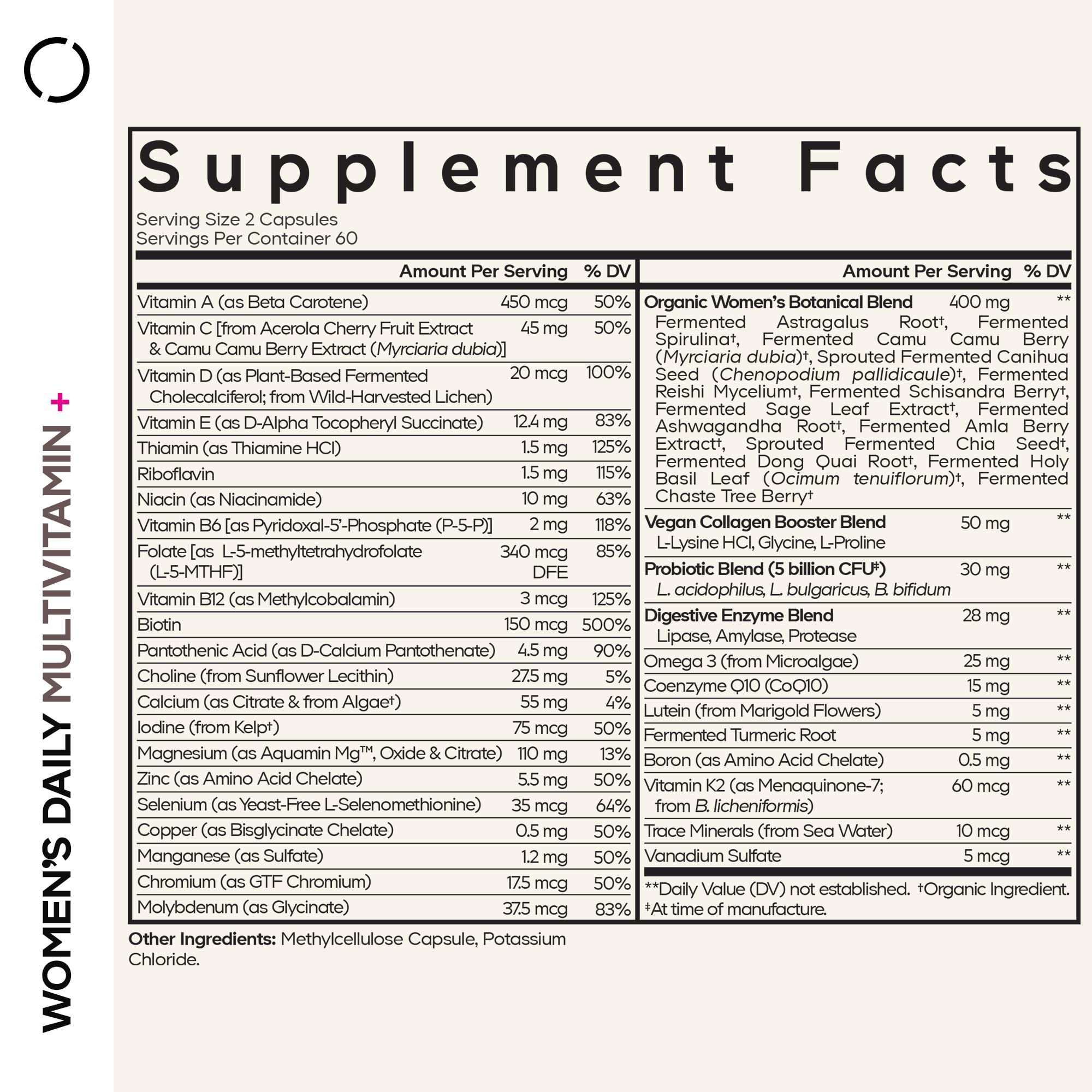 Codeage Women’s Daily Multivitamin, 25+ Vitamins & Minerals, Fermented, Organic Whole Foods, Probiotics Supplement - Vitamin A, B, C, D, E & K, Omega 3, Zinc – Vegan - 120 Capsules Codeage uk supplements