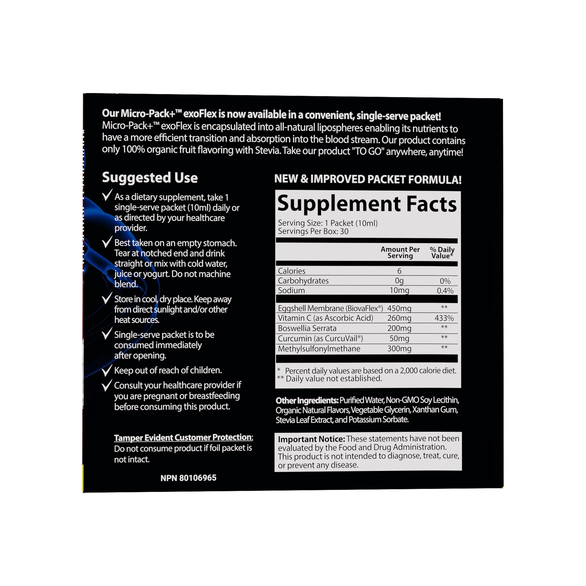 Aurora Nutrascience Micro-Pack Liposomal exoFlex+ - Liquid Vitamin C Supplement, Eggshell Membrane with BiovaFlex, Curcumin, & Boswellia, for Men & Women - 30 Single-Serve Packets Aurora Nutrascience uk supplements