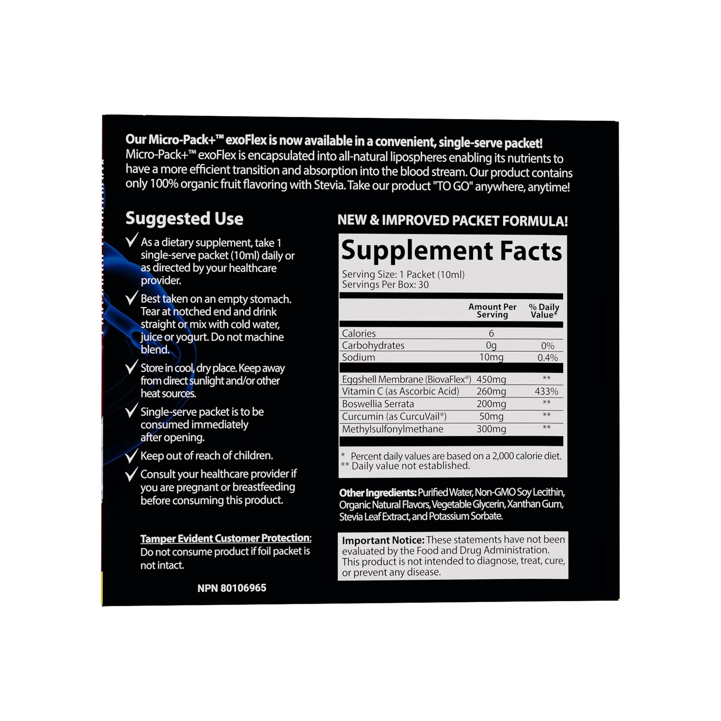 Aurora Nutrascience Micro-Pack Liposomal exoFlex+ - Liquid Vitamin C Supplement, Eggshell Membrane with BiovaFlex, Curcumin, & Boswellia, for Men & Women - 30 Single-Serve Packets Aurora Nutrascience uk supplements