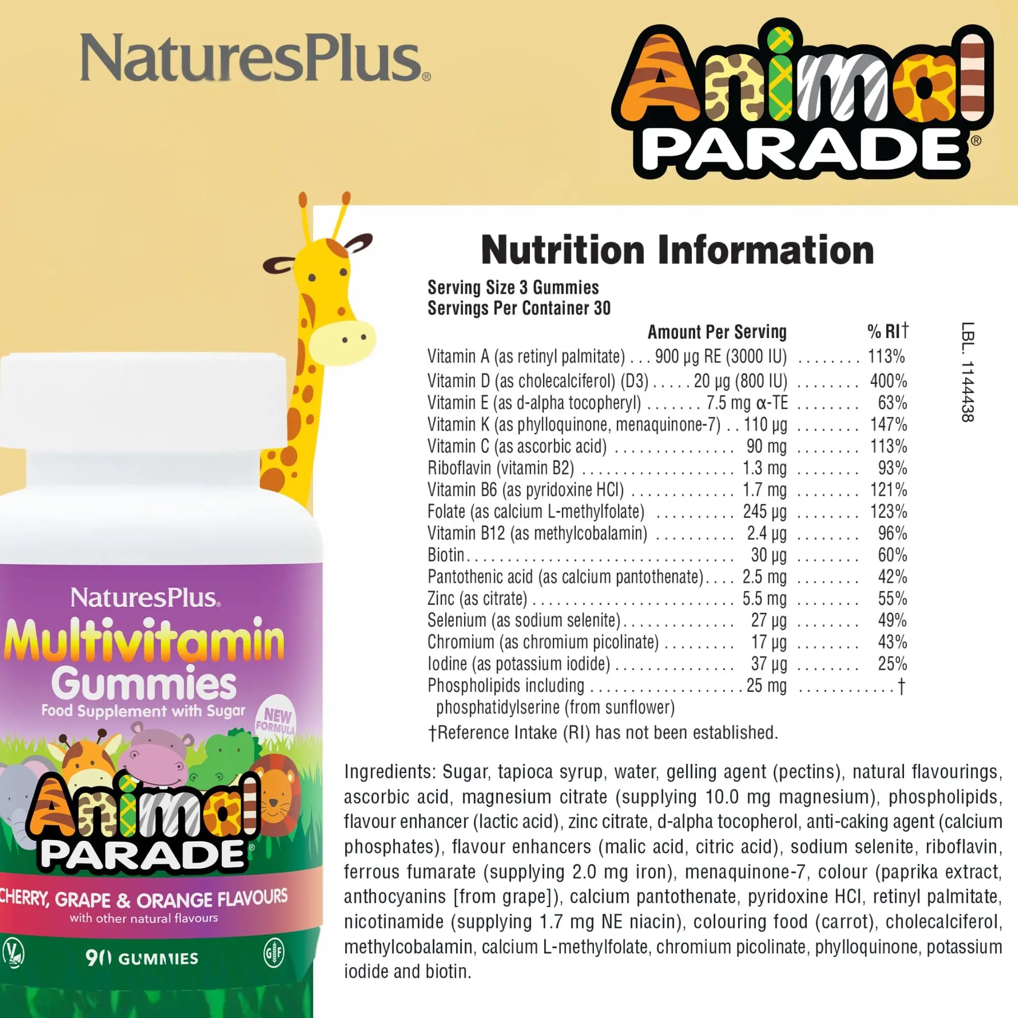 NaturesPlus Animal Parade Multivitamin Children's Gummies - 90 Count - Assorted Cherry, Grape & Orange Flavors NaturesPlus uk supplements
