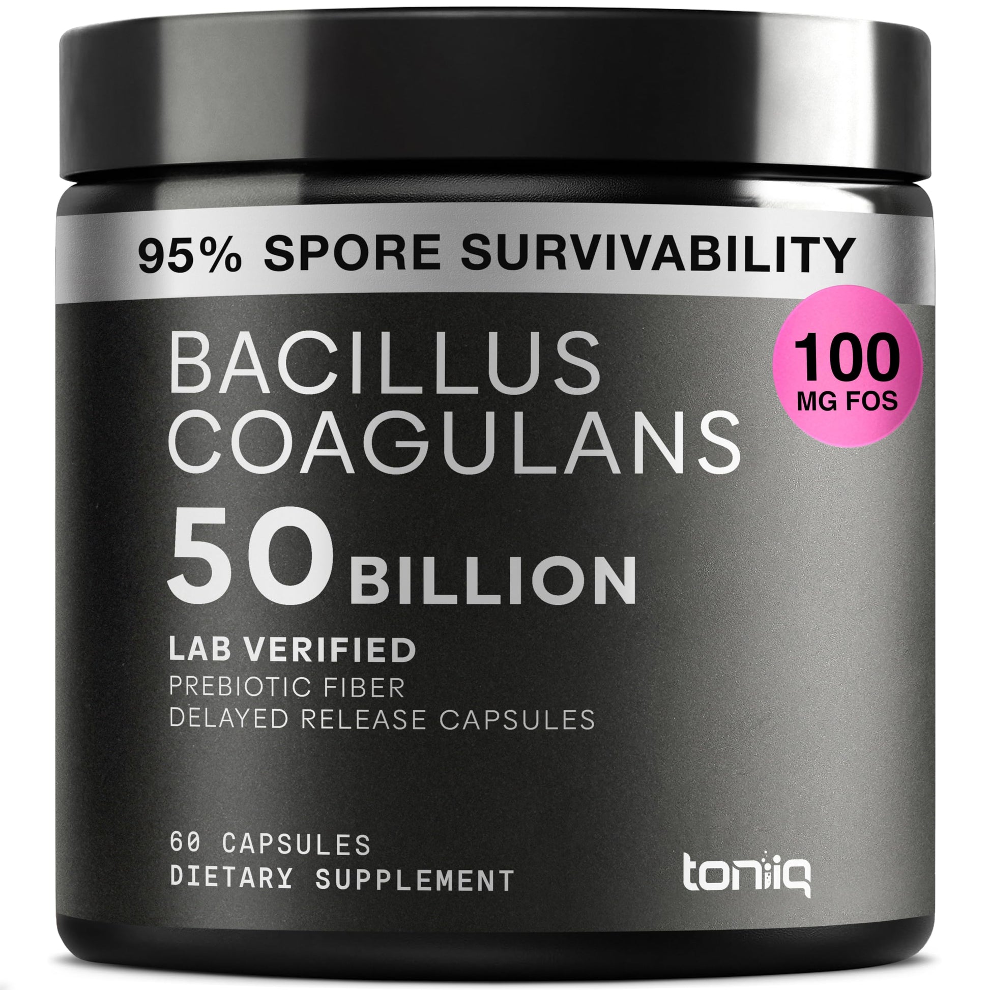 Toniiq Bacillus Coagulans Probiotic Supplement – Ultra High Strength 50 Billion CFU with FOS Prebiotic – Spore-Based Probiotic for Exceptional Stability – Third-Party Tested – 60 Capsules Toniiq uk supplements