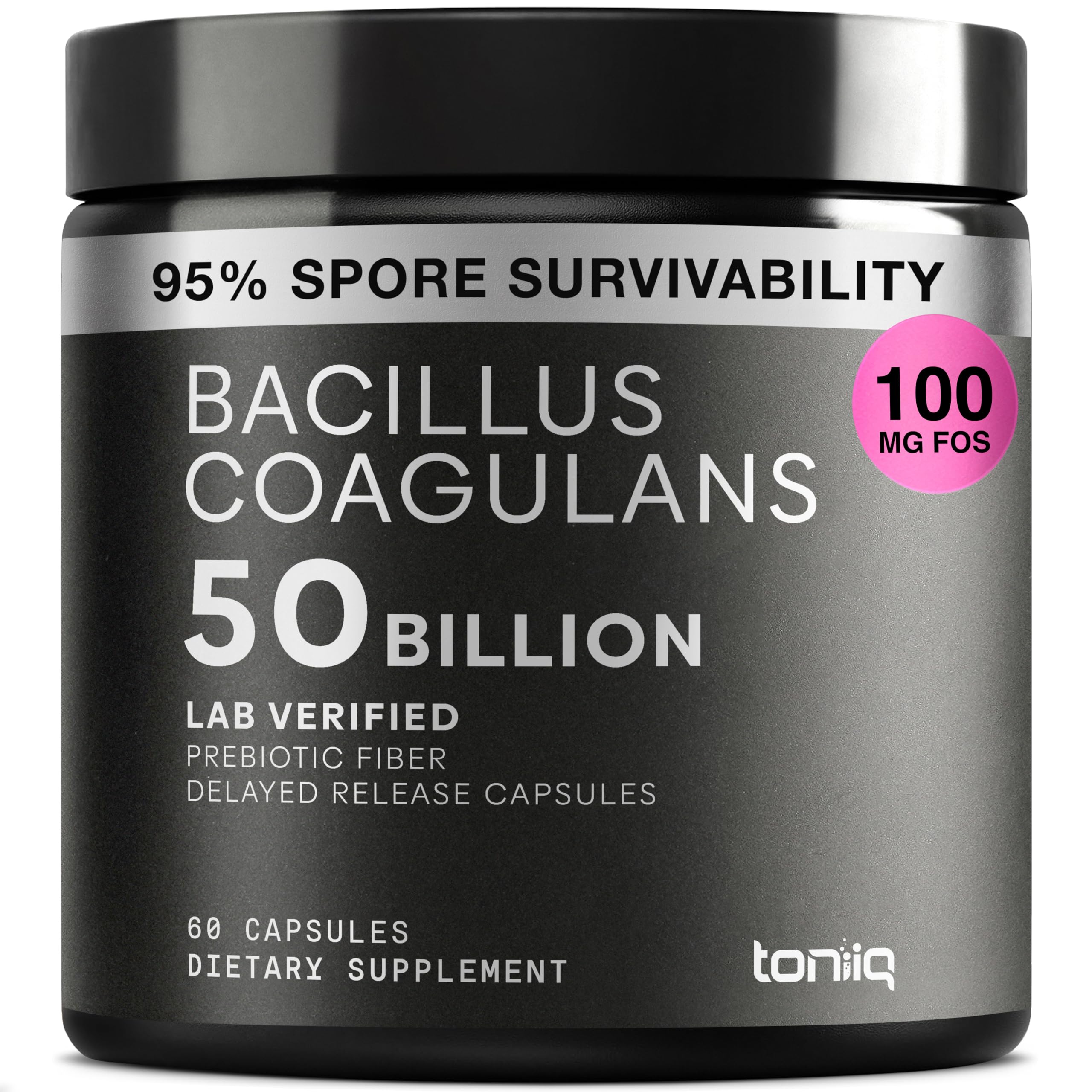 Toniiq Bacillus Coagulans Probiotic Supplement – Ultra High Strength 50 Billion CFU with FOS Prebiotic – Spore-Based Probiotic for Exceptional Stability – Third-Party Tested – 60 Capsules Toniiq uk supplements