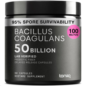 Toniiq Bacillus Coagulans Probiotic Supplement – Ultra High Strength 50 Billion CFU with FOS Prebiotic – Spore-Based Probiotic for Exceptional Stability – Third-Party Tested – 60 Capsules Toniiq uk supplements
