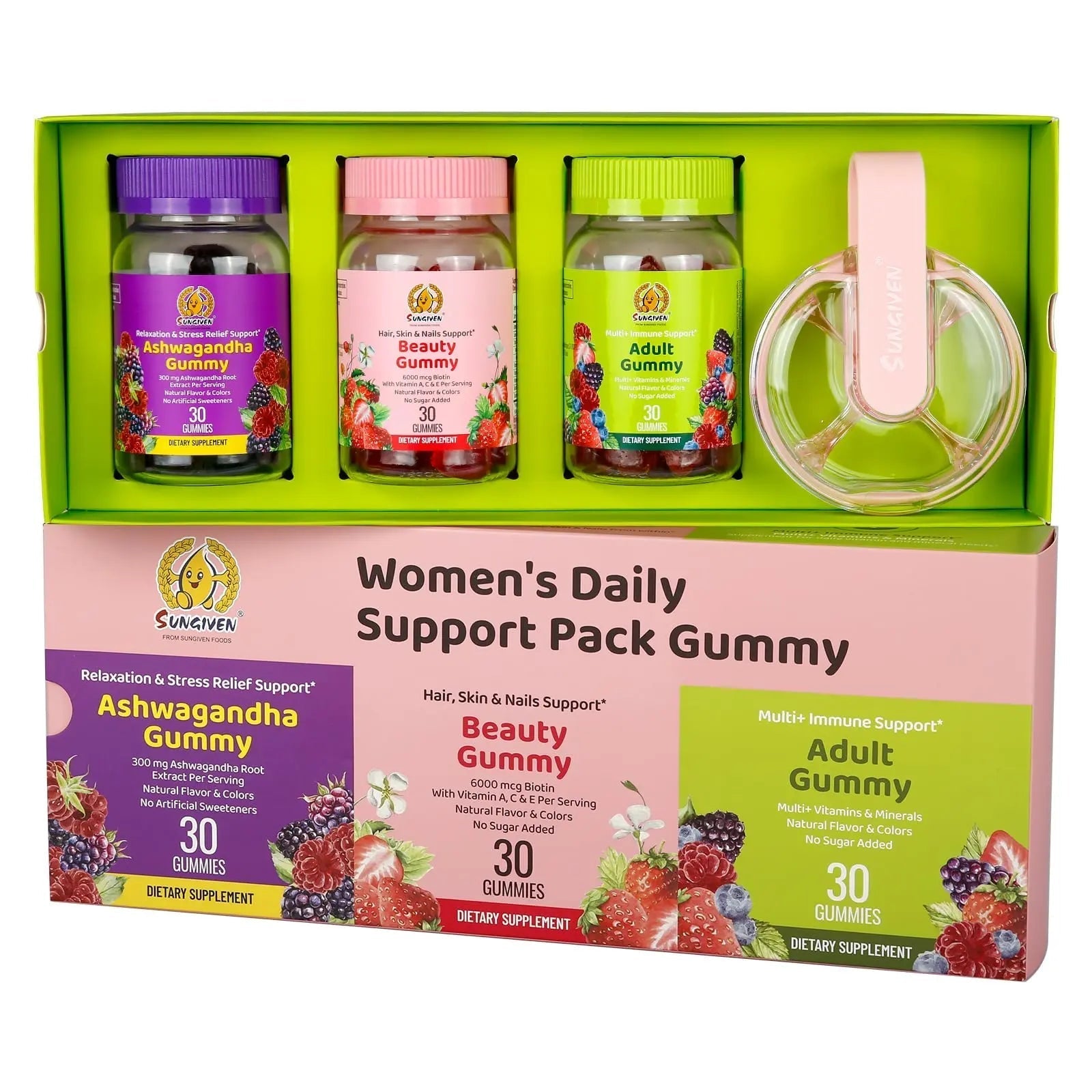 Women's Multivitamin Gummy Pack, 3 Support for Hair Skin Nails Sleep Daily Health, Vitamins A, D, C, E, Biotin, Ashwagandha SUNGIVEN uk supplements