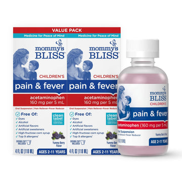 Mommy's Bliss Children's Pain and Fever Reducer, Kids Acetaminophen, Dye Free, Delicious Mixed Berry Flavor, Ages 2+, 4 Fluid Ounces (Pack of 2) Mommy's Bliss uk supplements