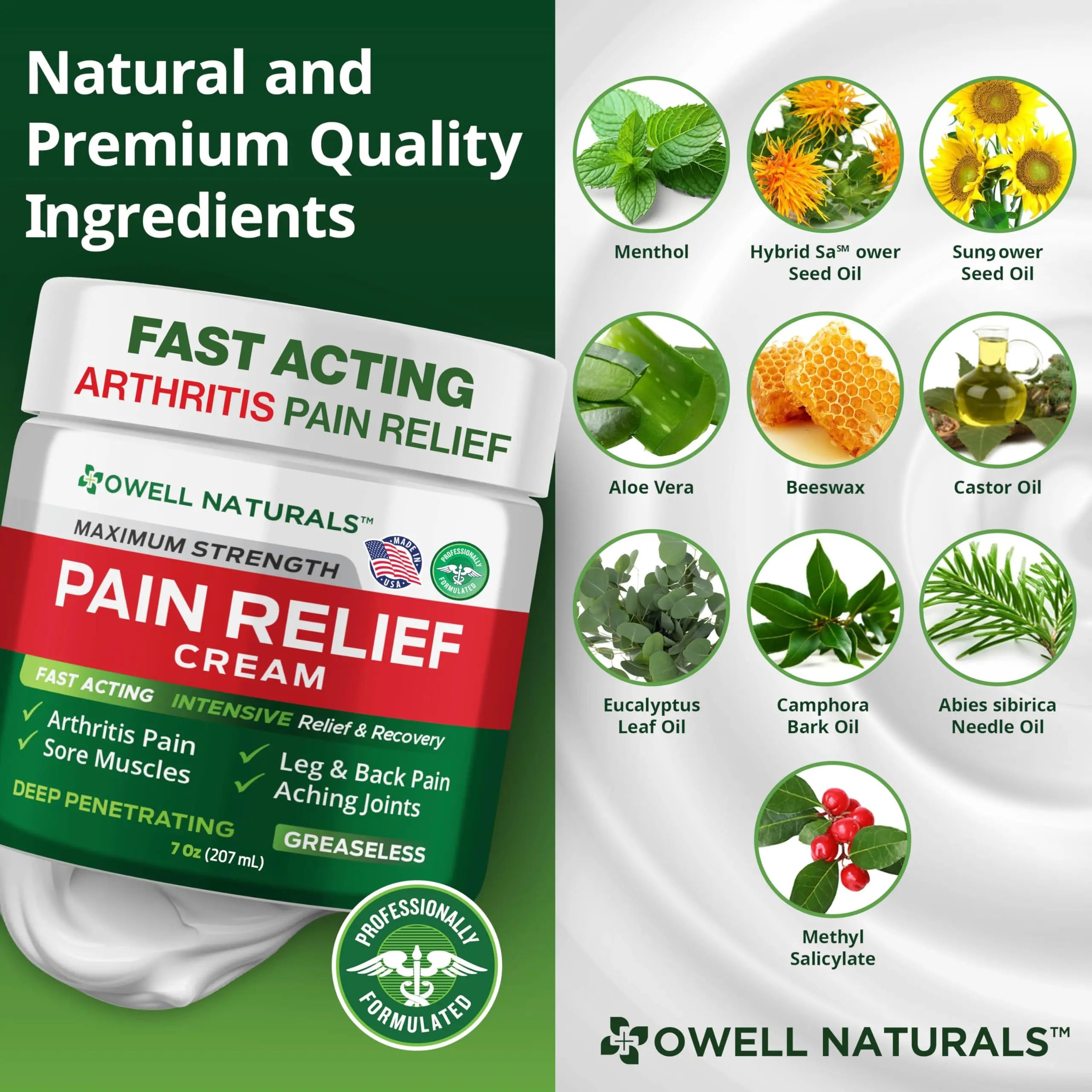 Owell Naturals Deep Penetrating Pain Relief Cream, Maximum Strength Formula for Joints & Muscles, Lower Back, Knees, Hands, Legs, Ankle – Fast Acting Comfort, 7 oz Owell Naturals uk supplements