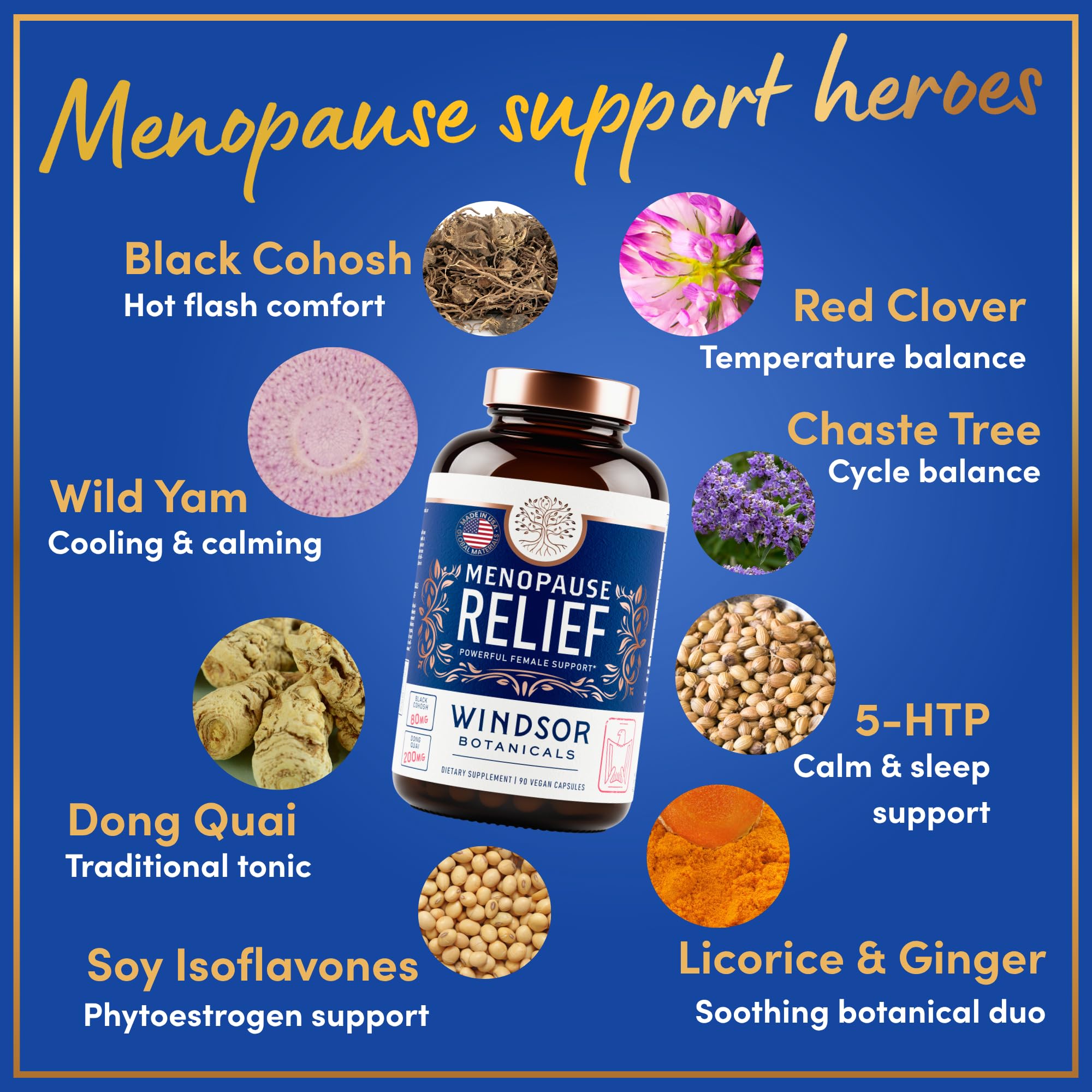 Menopause Supplements for Women - 5-HTP, Dong Quai, Black Cohosh for Menopause Hot Flashes, Night Sweats Relief Support - Womens Pre Meno Premenopausal Perimenopause Supplement - 90 Caps WINDSOR BOTANICALS uk supplements