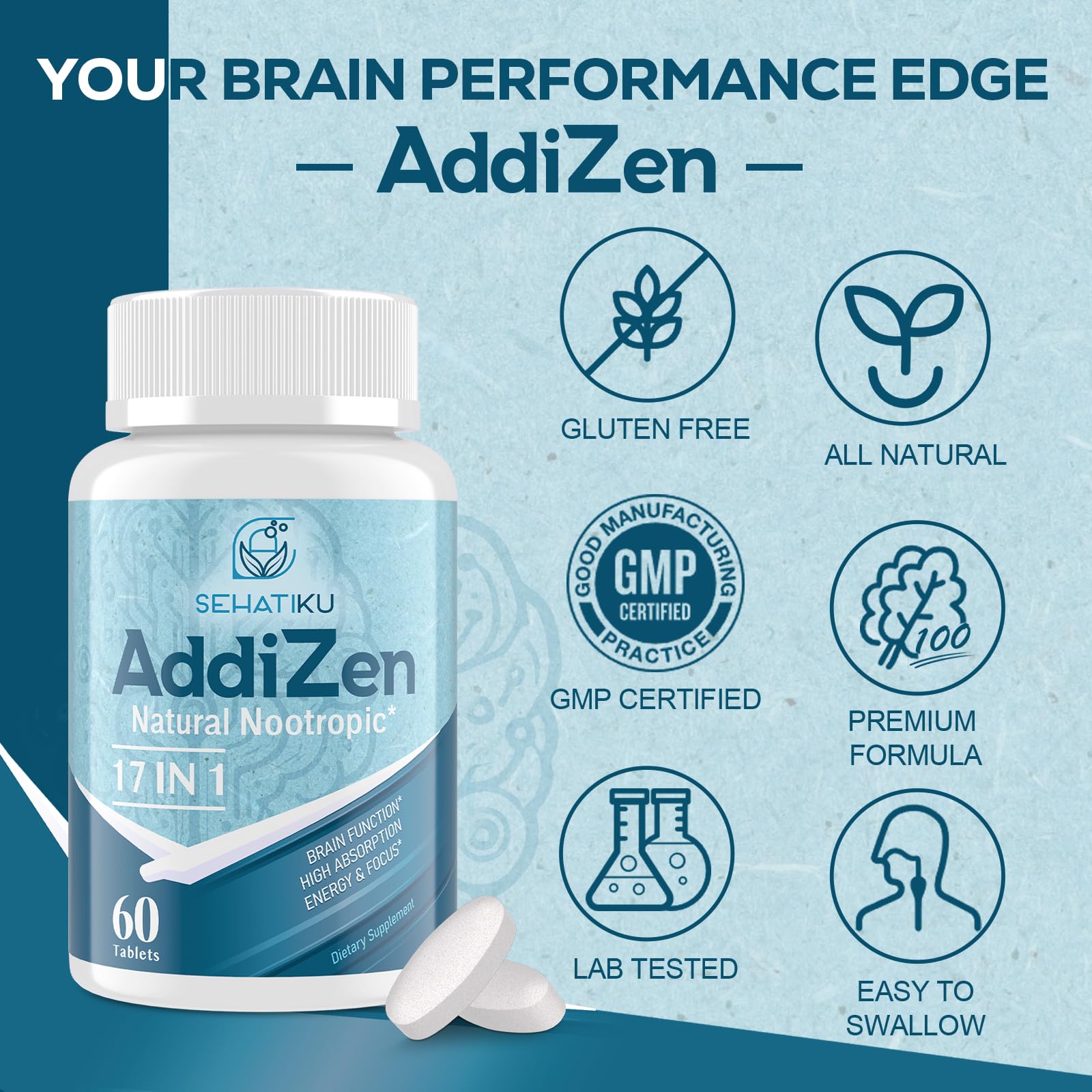 17-in-1 Brain Supplement for Memory and Focus | Natural Nootropics Brain Supplement for Brain Cognition, Energy | High Absorption | L-Theanine, Phytonutrient Blend and Vitamins B6, B12 | 60 Tablets SehatiKu uk supplements