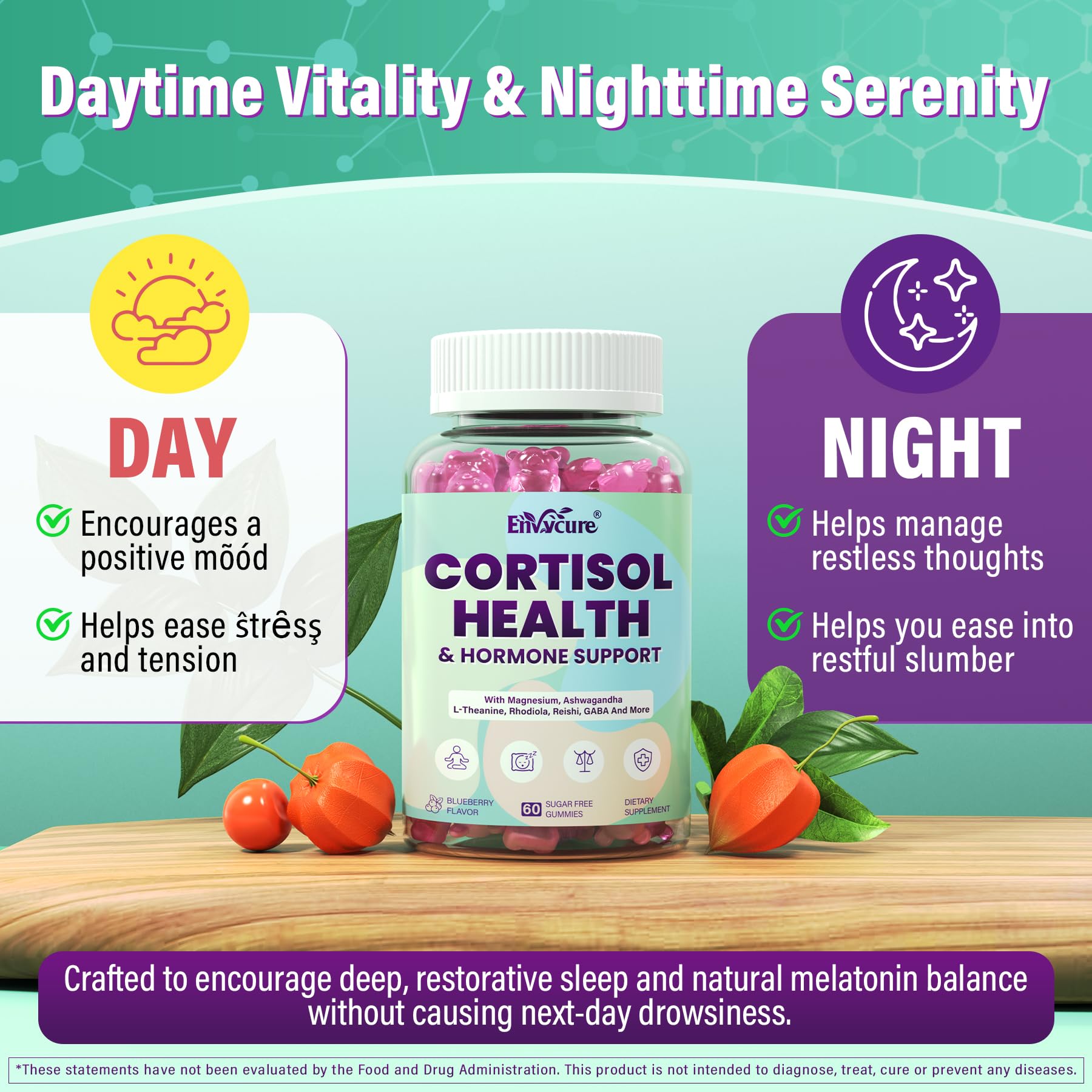Cortisol Supplements for Women & Men, Cortisol Reducer Gummies w/ Magnesium, Ashwagandha, L-Theanine, Rhodiola, Reishi, 24 IN 1 Cortisol Detox Manager for Calm Mood, Focus & Relaxation,Vegan, 120 Cts EnvyCure uk supplements