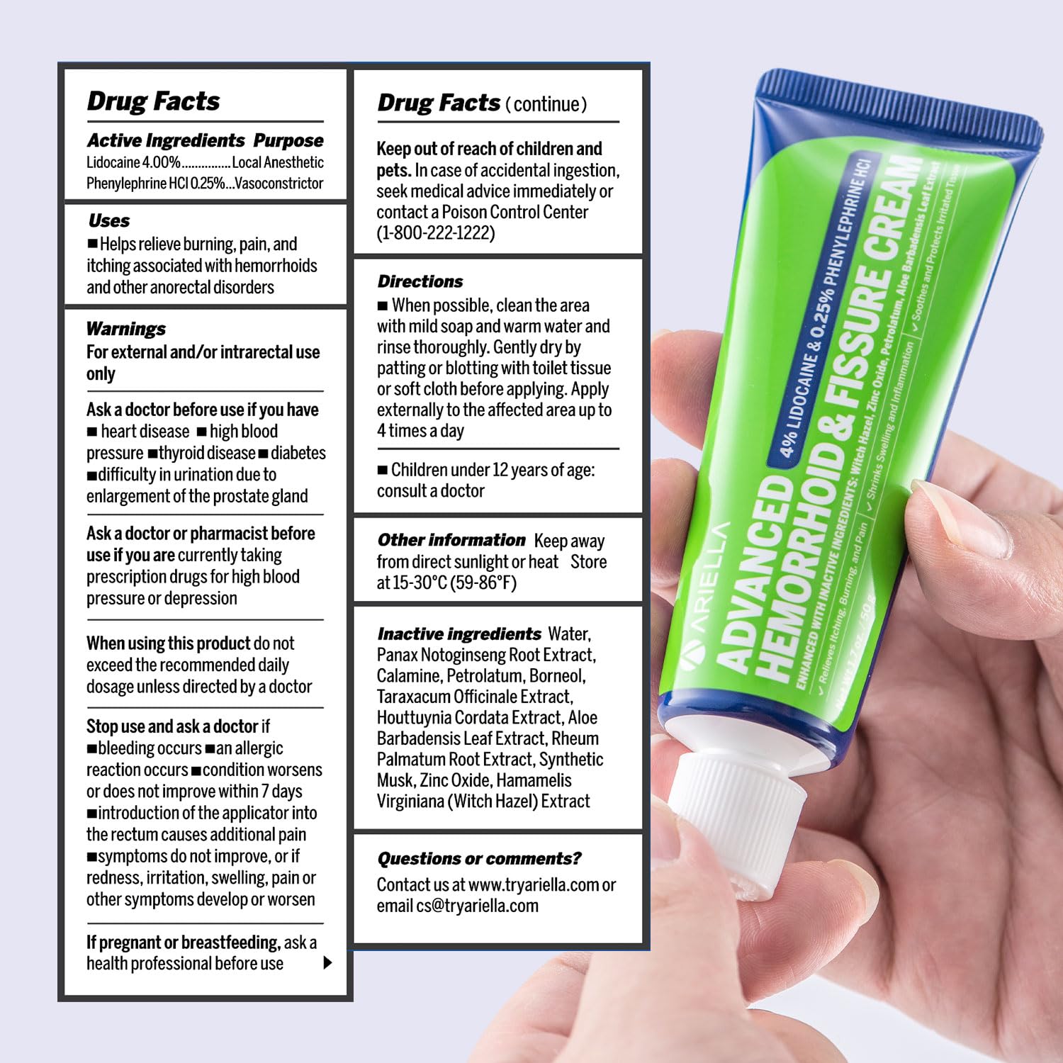 Hemorrhoid Treatment Fissure Lidocaine Cream: Advanced Numbing Ointment with Phenylephrine HCI - Fast Acting Natural Strength Soothing Relief of Pain Swelling Discomfort Itching (1.7 Oz, Witch Hazel) Ariella uk supplements