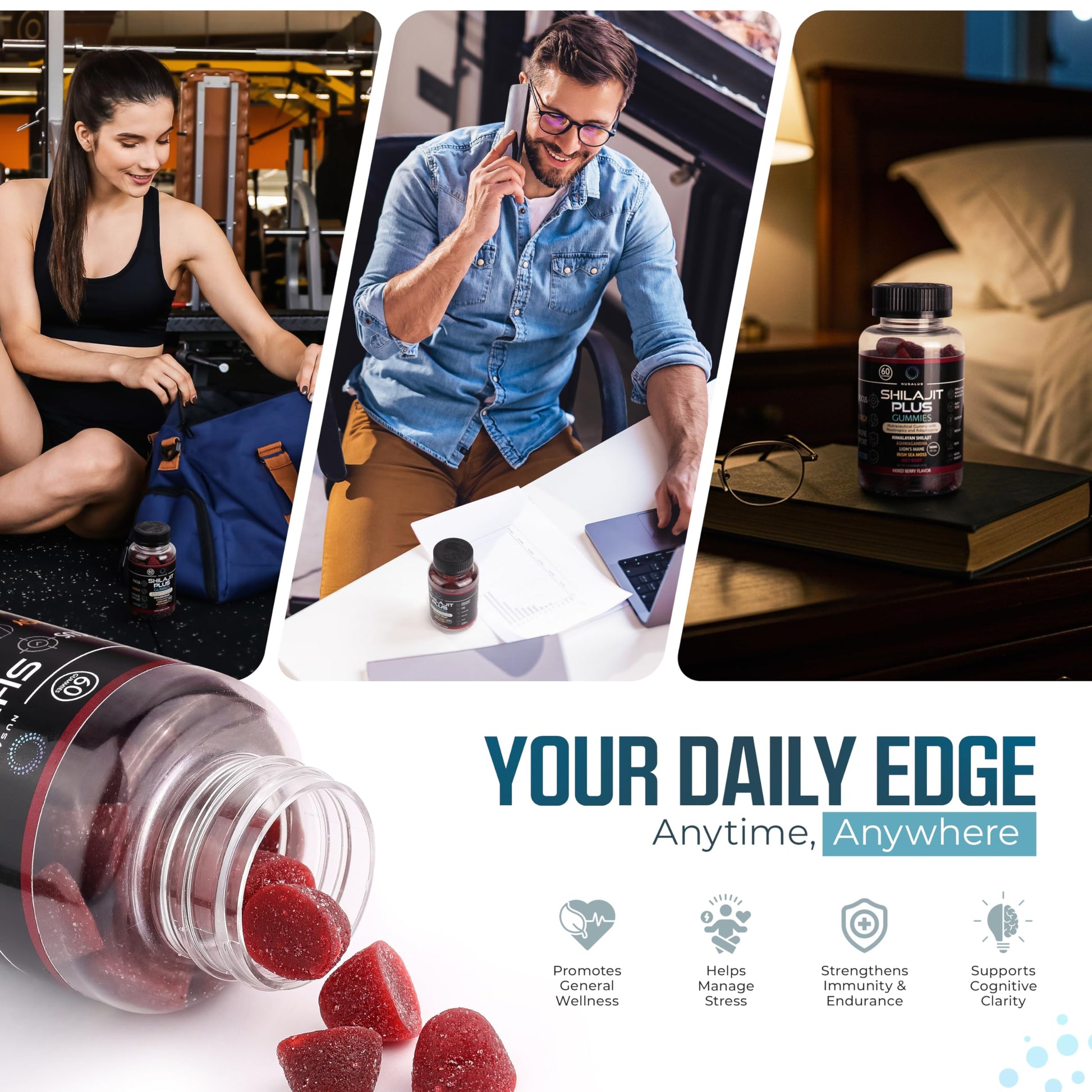 Nusalus Shilajit Plus Gummies – 5-in-1 Adaptogen Energy & Focus Supplement | Shilajit, Ashwagandha, Lion’s Mane, Sea Moss & Beet Root | Natural Energy & Stress Support | Made in USA, Vegan, 60ct Nusalus uk supplements
