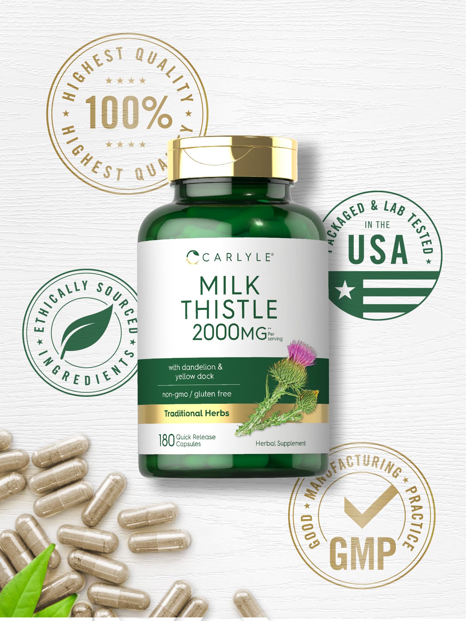Carlyle Milk Thistle 2000mg | 180 Capsules | with Dandelion & Yellow Dock | Non-GMO Carlyle uk supplements