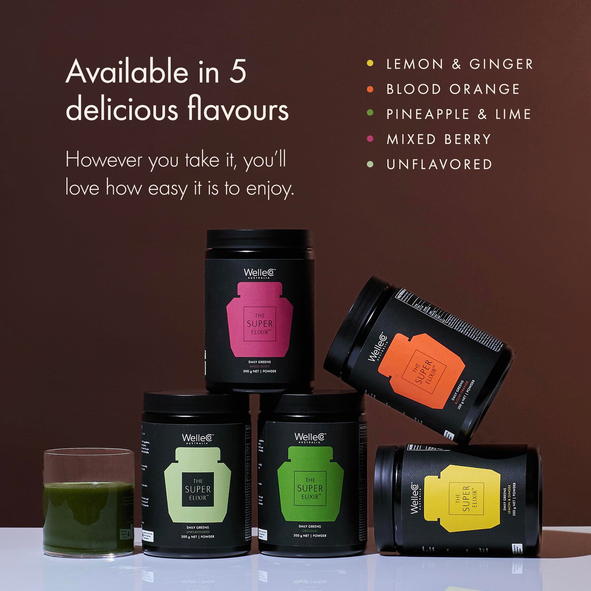 WelleCo The Super Elixir Daily Greens Powder, Probiotic Drink Mix with Whole Foods, Gluten Free, Vegan Gut Health Powder, Energy, Immunity, Healthy Skin, Hair & Nails (Jar, Blood Orange) WelleCo uk supplements