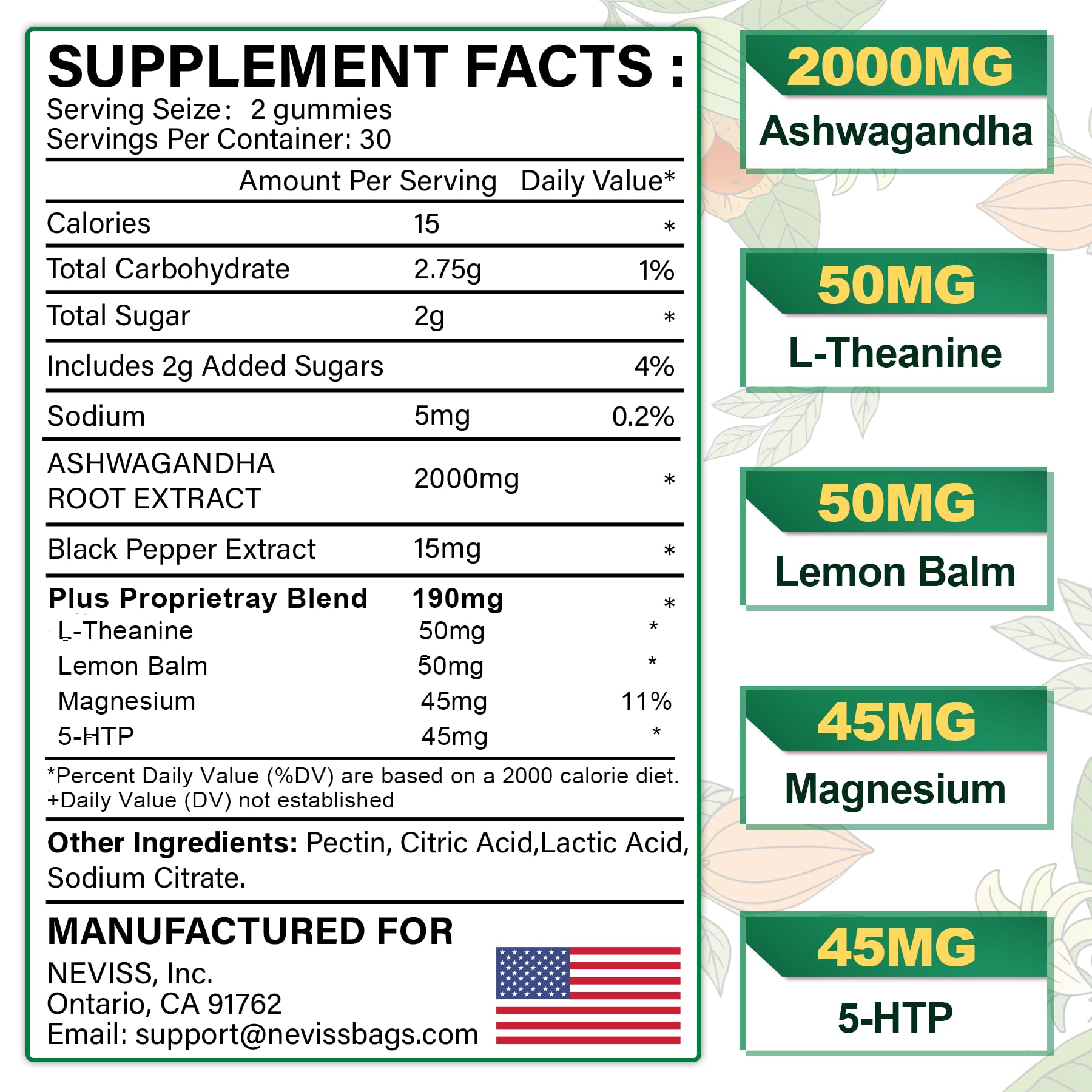 NEVISS Ashwagandha Gummies 2000mg, Feel Refreshed, Plus Proprietary Blend NEVISS uk supplements