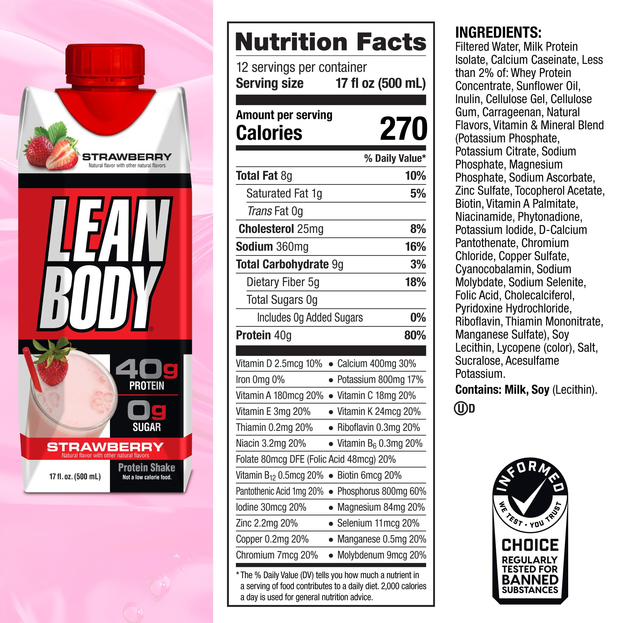 Labrada Lean Body Ready-to-Drink Strawberry Protein Shake, 40g Protein, Whey Blend Labrada uk supplements