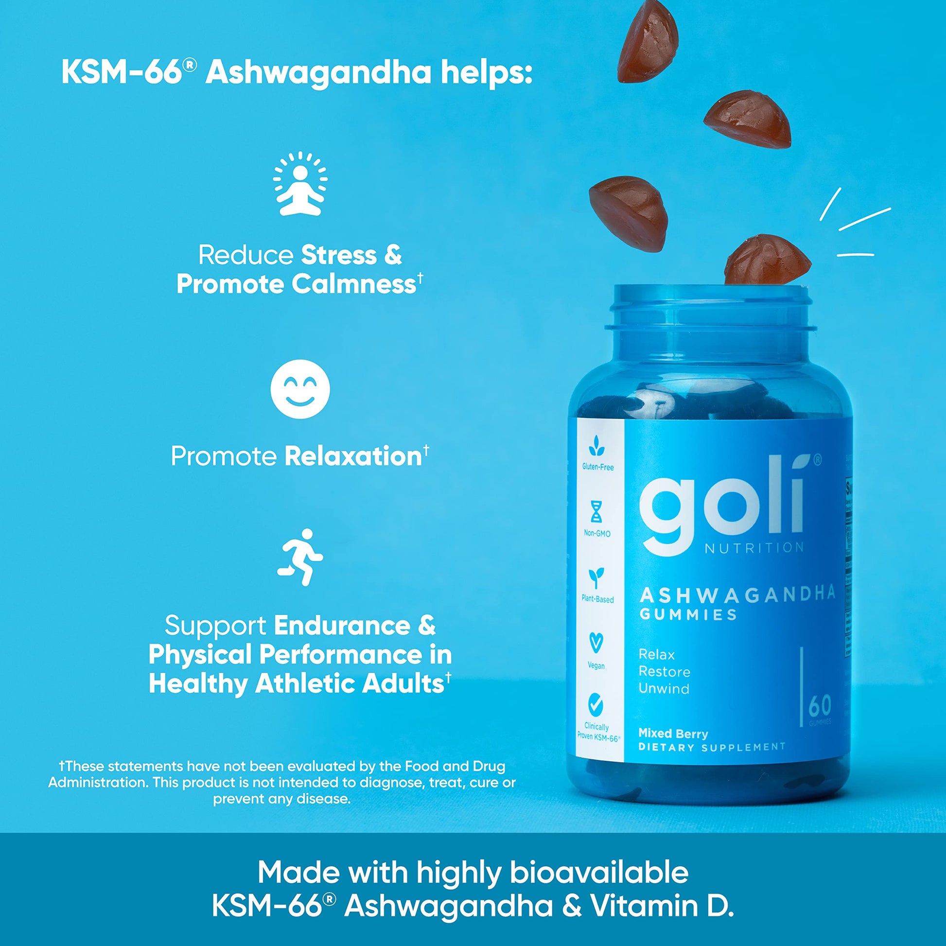 Goli Ashwagandha & Vitamin D Gummy - 180 Count - Mixed Berry, KSM-66, Vegan Goli uk supplements