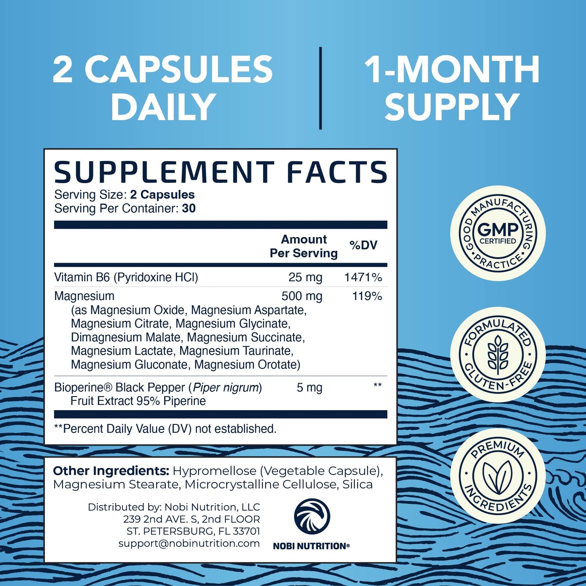 10 in 1 Magnesium Complex Supplement 500MG | Magnesium Citrate, Mag Glycinate, Malate & More | High Absorption Mag Complex with Vitamin B6 | Bone, Muscle & Heart Health Support | Non-GMO | 60 Ct. Nobi Nutrition uk supplements