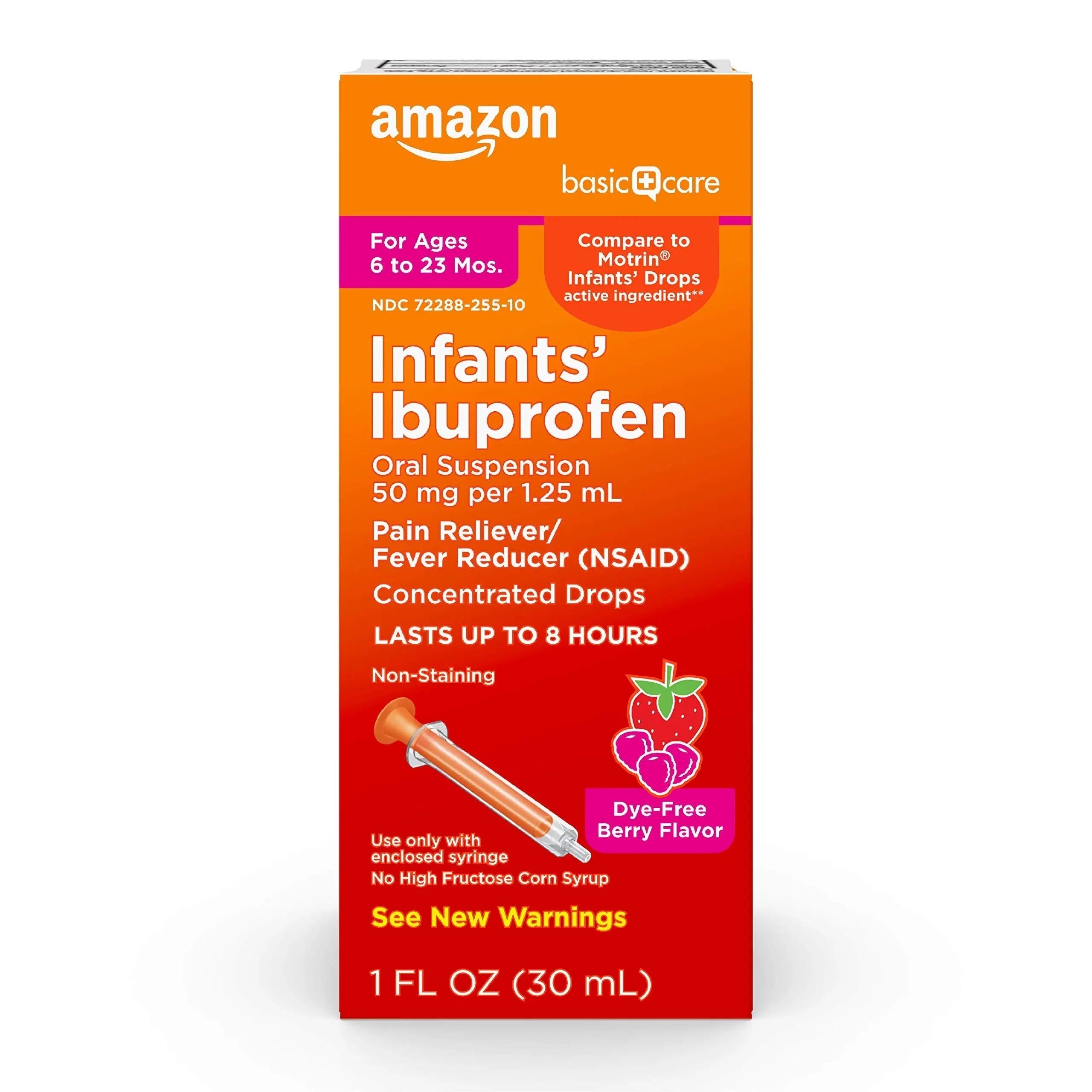 Amazon Basic Care Infants' Ibuprofen Oral Suspension, Pain Reliever and Fever Reducer, 50 mg/1.25 mL, Berry Flavor Concentrated Drops, Dye-Free, 1 fl oz (Pack of 1) Amazon Basic Care uk supplements