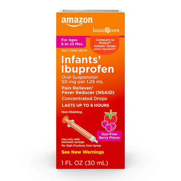 Amazon Basic Care Infants' Ibuprofen Oral Suspension, Pain Reliever and Fever Reducer, 50 mg/1.25 mL, Berry Flavor Concentrated Drops, Dye-Free, 1 fl oz (Pack of 1) Amazon Basic Care uk supplements