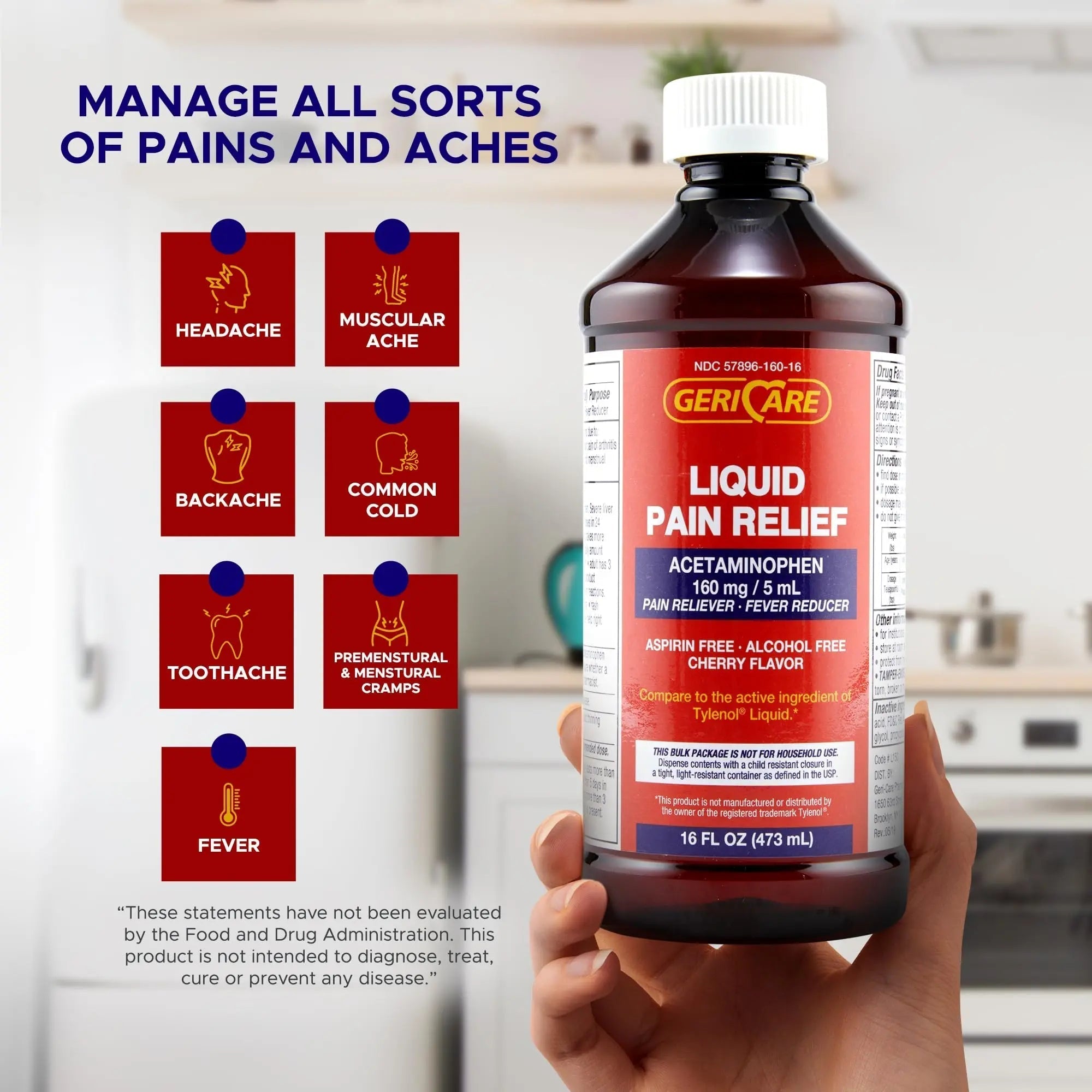 GeriCare Regular Strength Liquid Acetaminophen 160 mg, Pain Reliever, Fever Reducer, Aspirin & Alcohol Free, Cherry Flavored 16 Fl Oz (Pack of 2) GeriCare uk supplements
