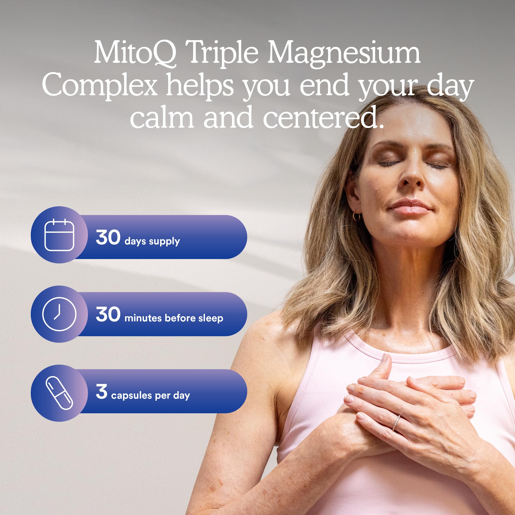 MitoQ Triple Magnesium Complex | Magnesium Glycinate, Taurinate, Oxide with GABA for Heart Health, Stress Management, & Deeper Sleep | High Absorption | 90 Capsules MitoQ uk supplements