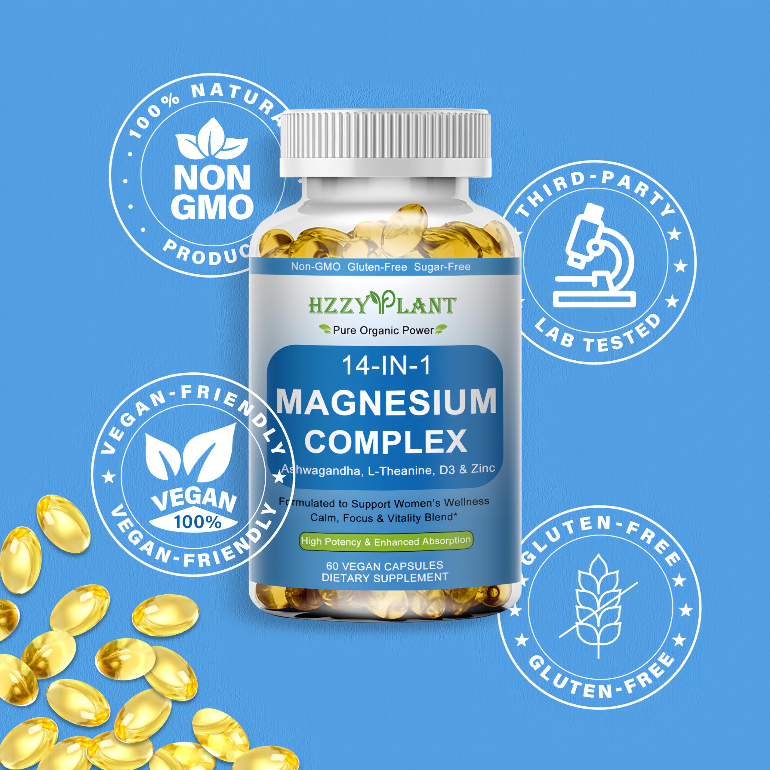 Magnesium Complex Softgels, High Absorption Magnesium Supplement with Glycinate, Citrate, Malate, Taurate, 14-in-1 Magnesium Complex for Women & Men for Muscle, Heart, Sleep Support, 2 Month Supply HZZYPLANT uk supplements