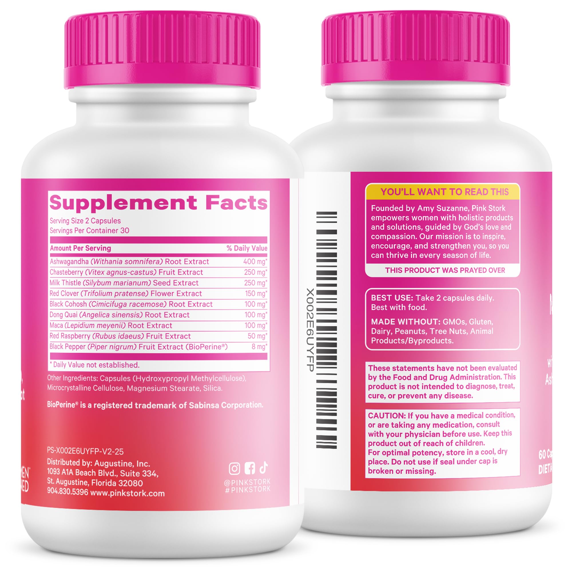 Pink Stork Menopause Support for Women - Hot Flash, Mood, Sleep, Weight, Cortisol & Hormonal Balance - Vegan, Estrogen-Free Perimenopause Relief - Ashwagandha, Maca - 60 Capsules Pink Stork uk supplements
