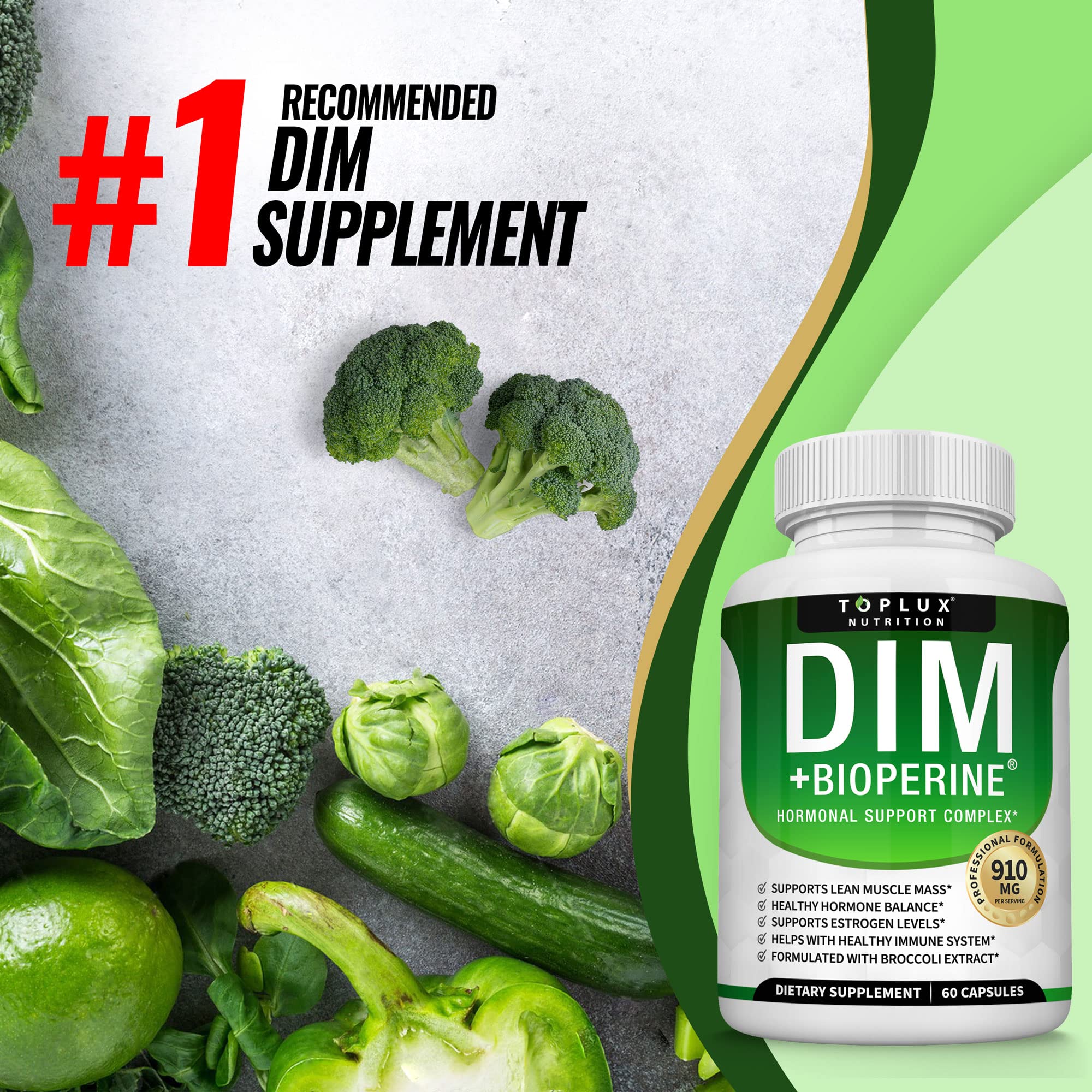 Dim Supplement 910 mg Plus BioPerine Complex - Diindolylmethane to Support Hormone Balance Toplux uk supplements