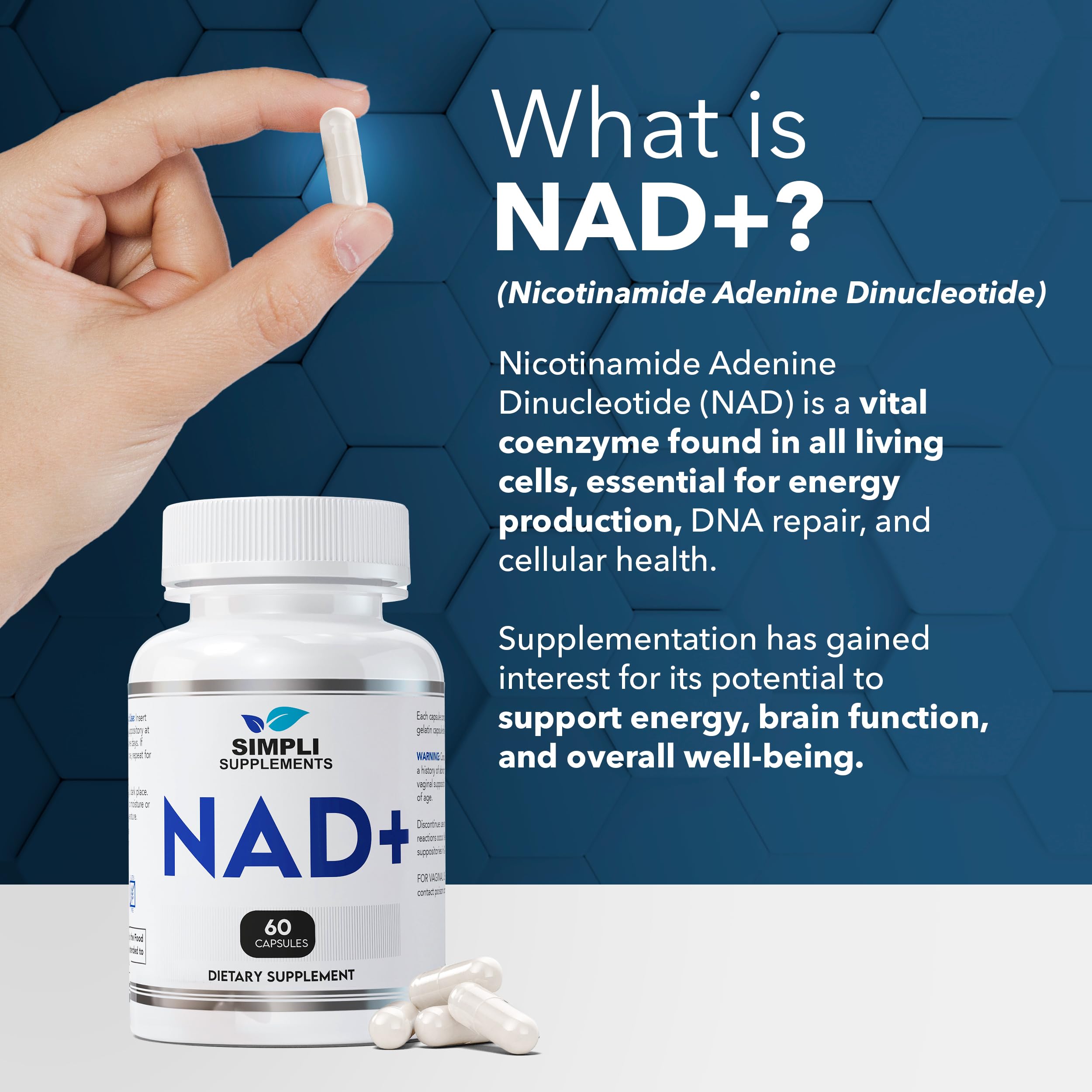 NAD Supplement for Anti-Aging and Cell Regeneration | NAD Booster 500mg Per Serving | NMN Supplement Alternative | Similar to Nicotinamide Riboside | 120 Capsules (2 Month Supply) Simpli Supplements uk supplements