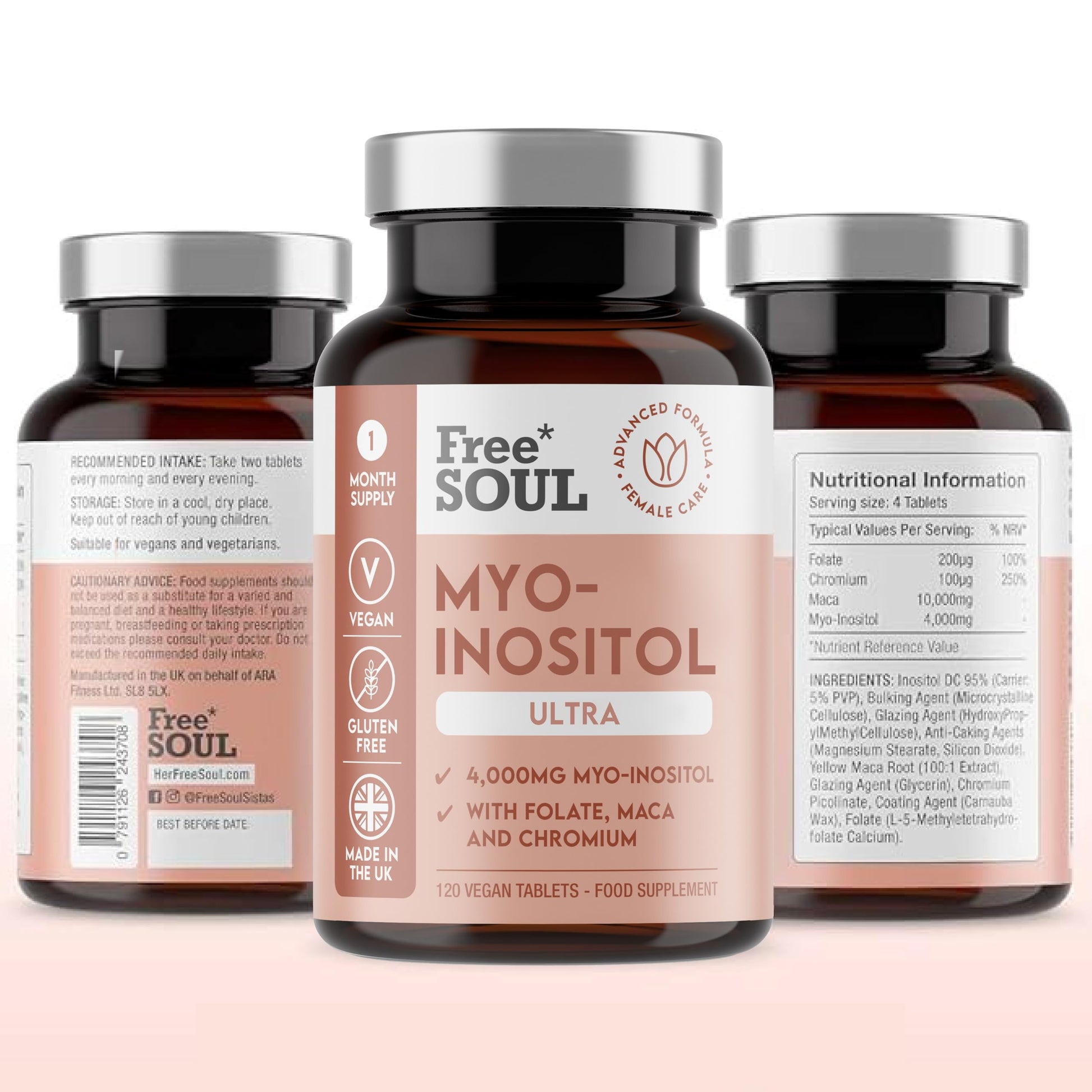 Free Soul Myo-Inositol Ultra Supplement with 4,000mg Myo-Inositol, 200ug Folate, 100ug Free Soul uk supplements