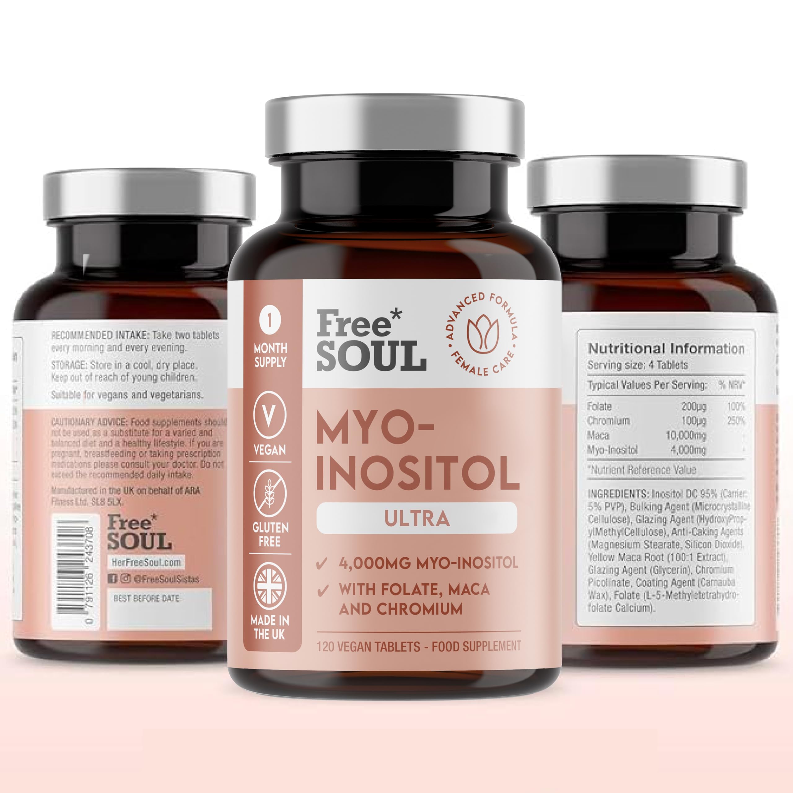 Free Soul Myo-Inositol Ultra Supplement with 4,000mg Myo-Inositol, 200ug Folate, 100ug Free Soul uk supplements