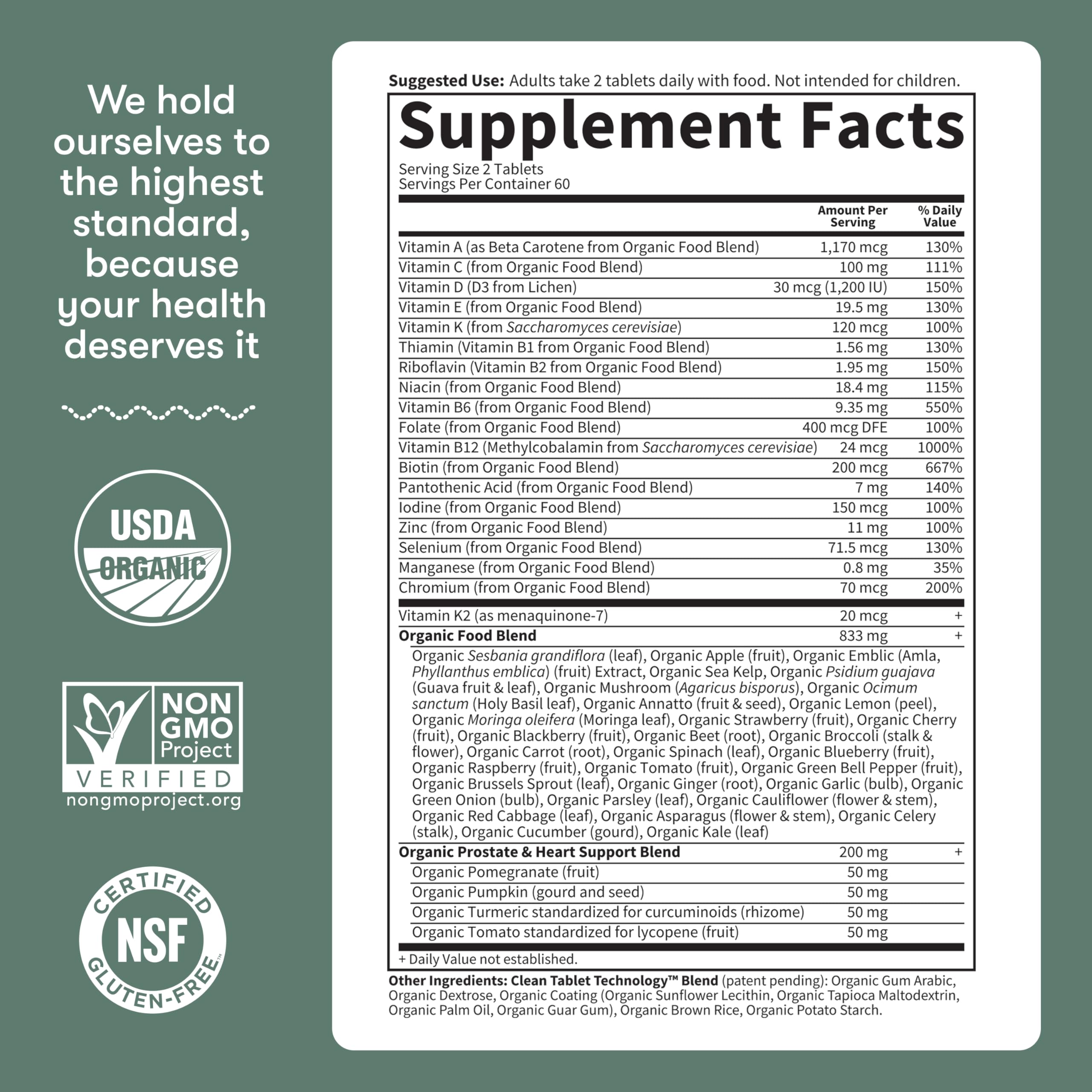 Garden of Life Organics Men's 40+ Multivitamin with Prostate Support, B12 & Vitamins – Vegan Daily Whole Food Multivitamin