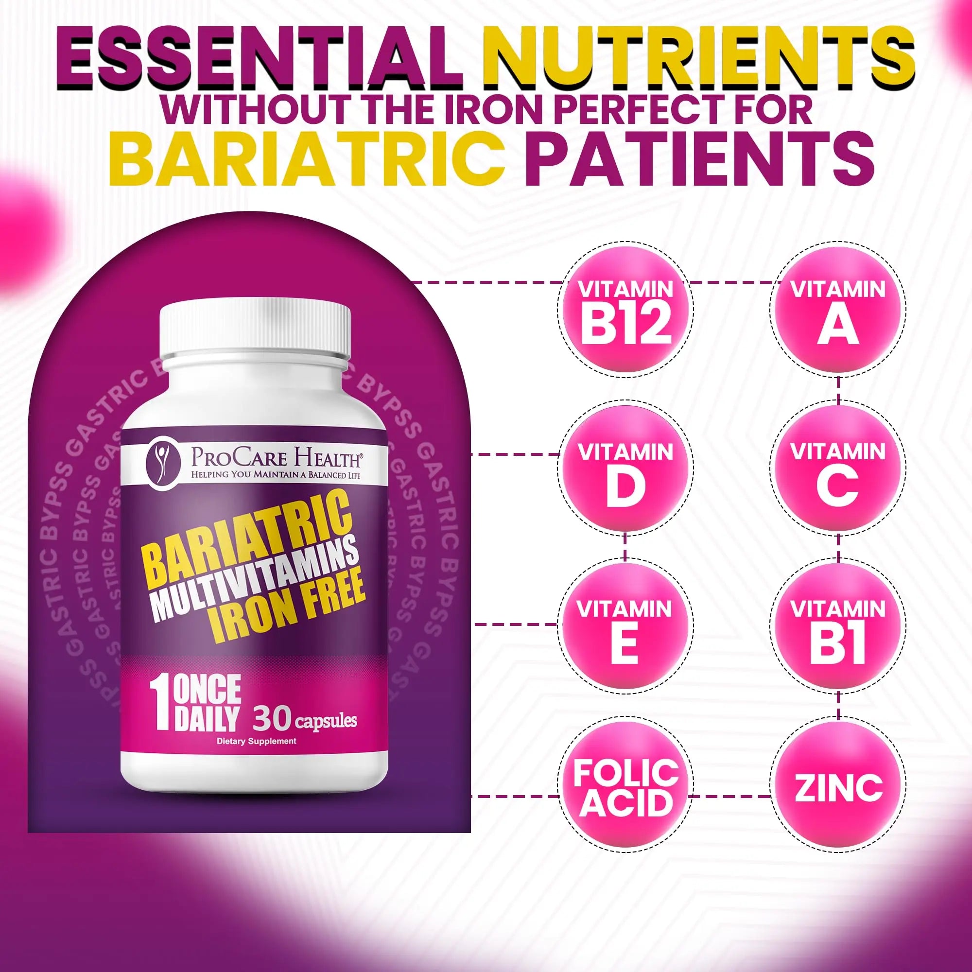 Procare Health Bariatric Multivitamin with Iron Free (30 Fast Dissolving Veggie Capsule) - Bariatric Vitamins for Gastric Sleeve & Gastric Bypass ProCare Health uk supplements