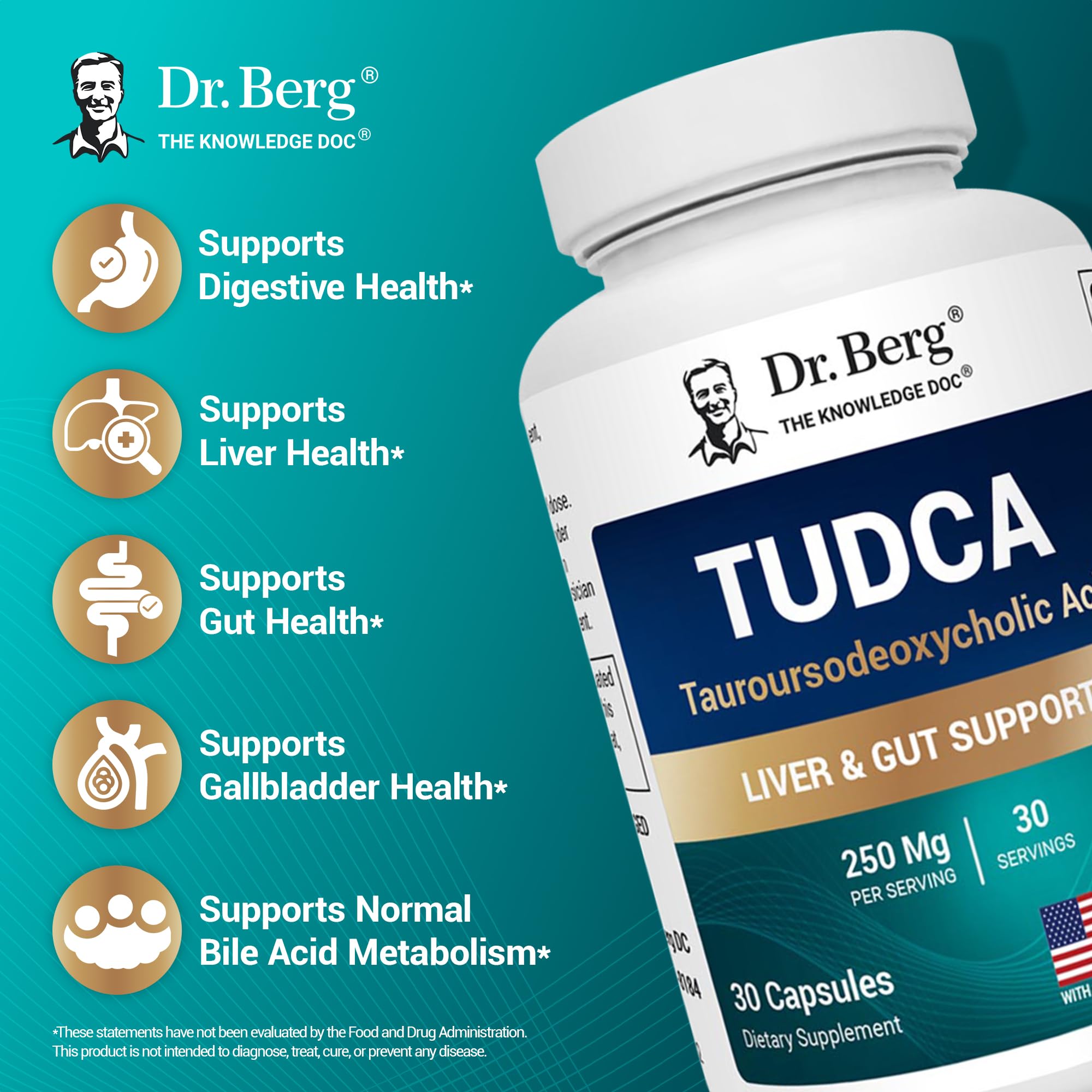 Dr. Berg TUDCA Supplement (Tauroursodeoxycholic Acid) - Powerful Formula for Liver Health, Bile Flow, Gallbladder Support, and Digestive Health* - 30 Capsules Dr. Berg Nutritionals uk supplements