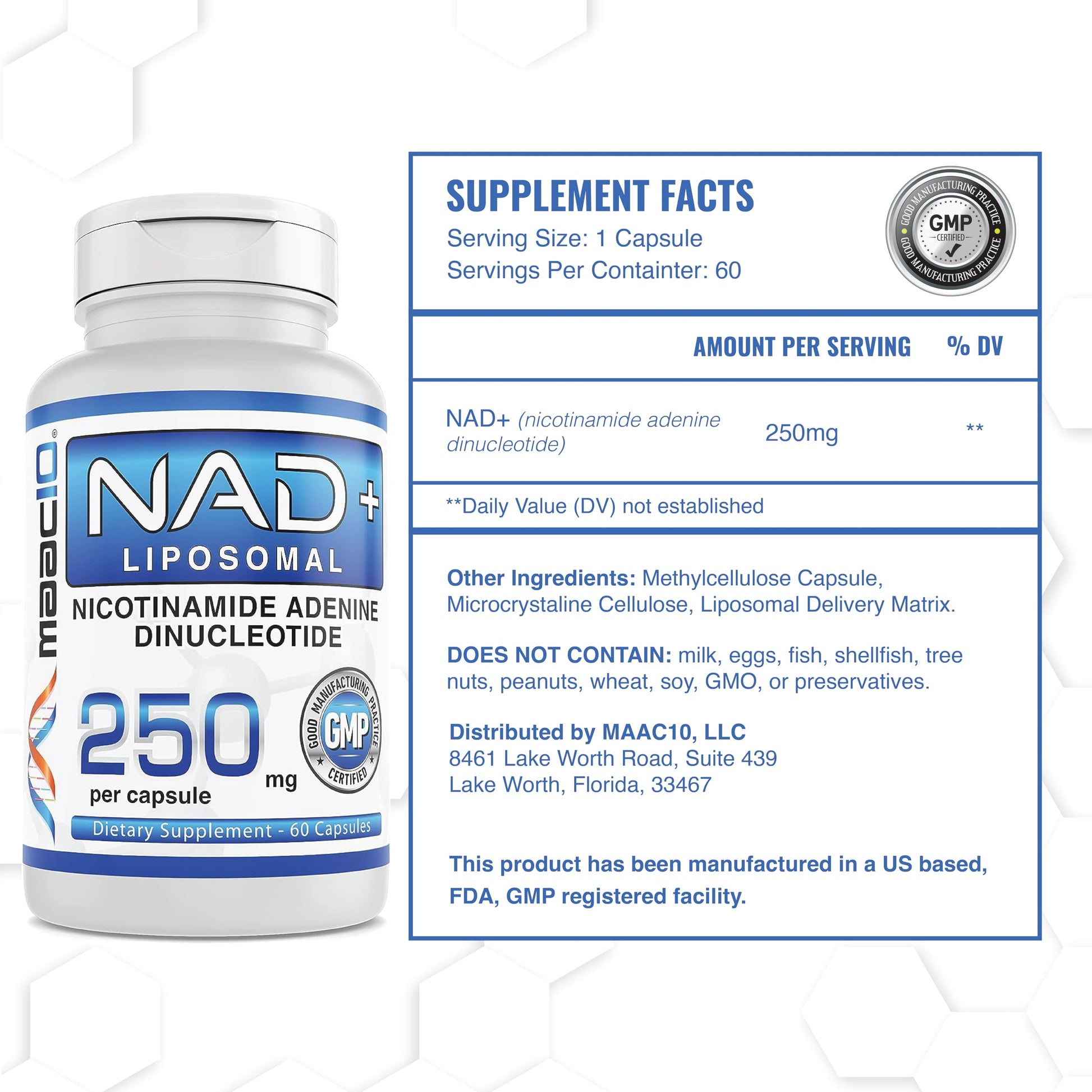 MAAC10 Liposomal NAD Supplement 500mg Serving (2x250mg Capsules) Actual Nicotinamide Adenine Dinucleotide MAAC10 uk supplements