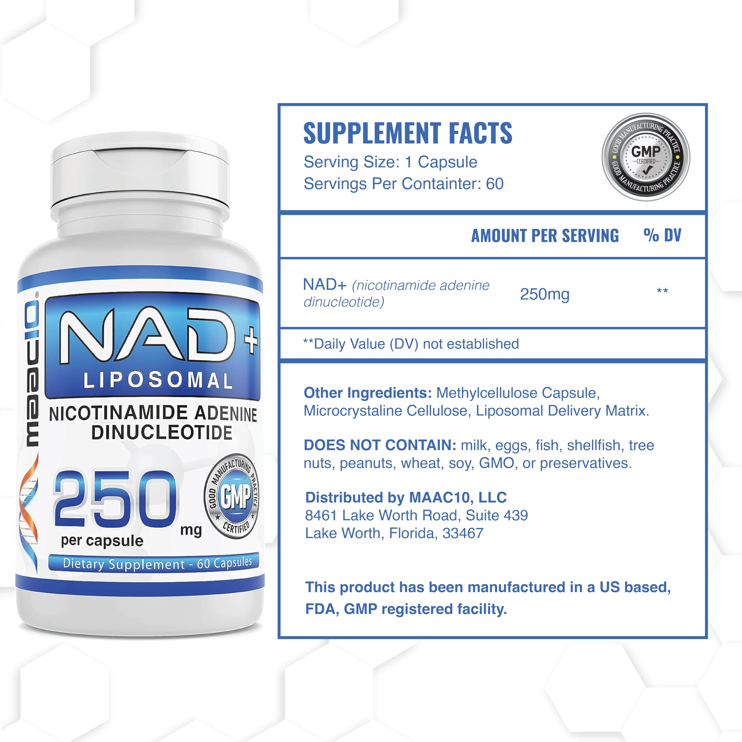 MAAC10 Liposomal NAD Supplement 500mg Serving (2x250mg Capsules) Actual Nicotinamide Adenine Dinucleotide MAAC10 uk supplements