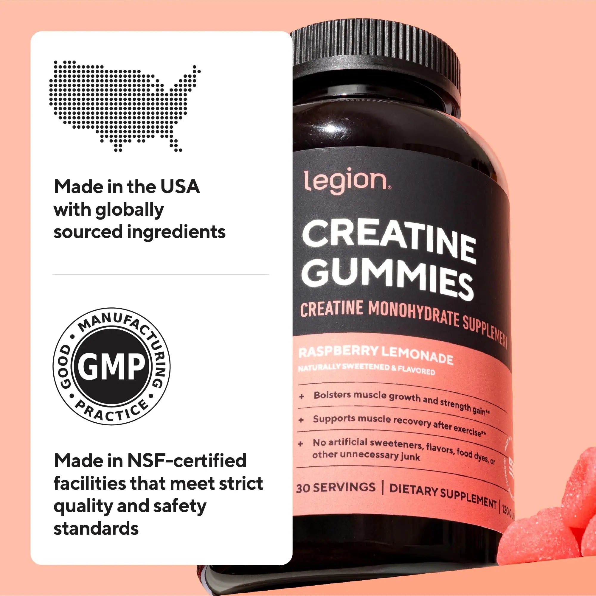 LEGION Creatine Monohydrate Gummies for Men & Women – Clean Chewable Creatine Supplement for Strength, Endurance & Muscle Recovery – 30 Lemon Drop Flavor Servings LEGION uk supplements