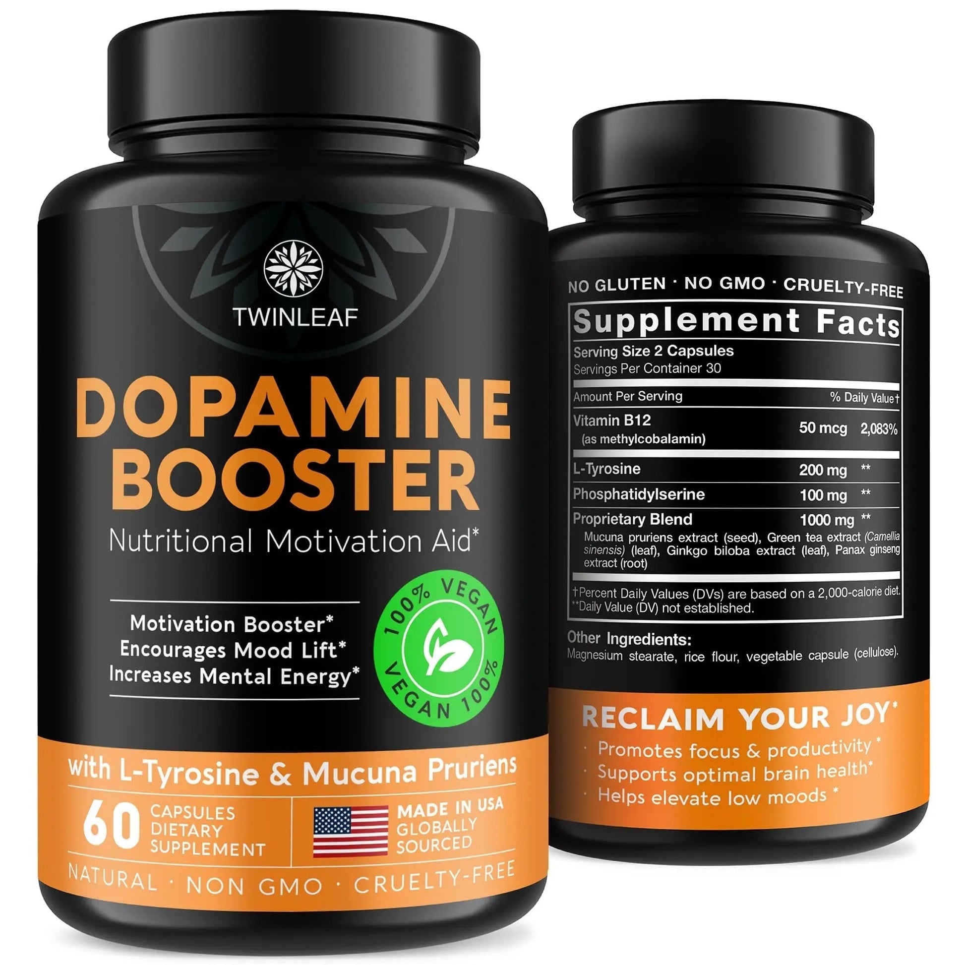 TWINLEAF Dopamine Brain Support Supplement, 1000 mg Blend - Made in USA - with DMAE, Vitamin B12 and L-Tyrosine TWINLEAF uk supplements