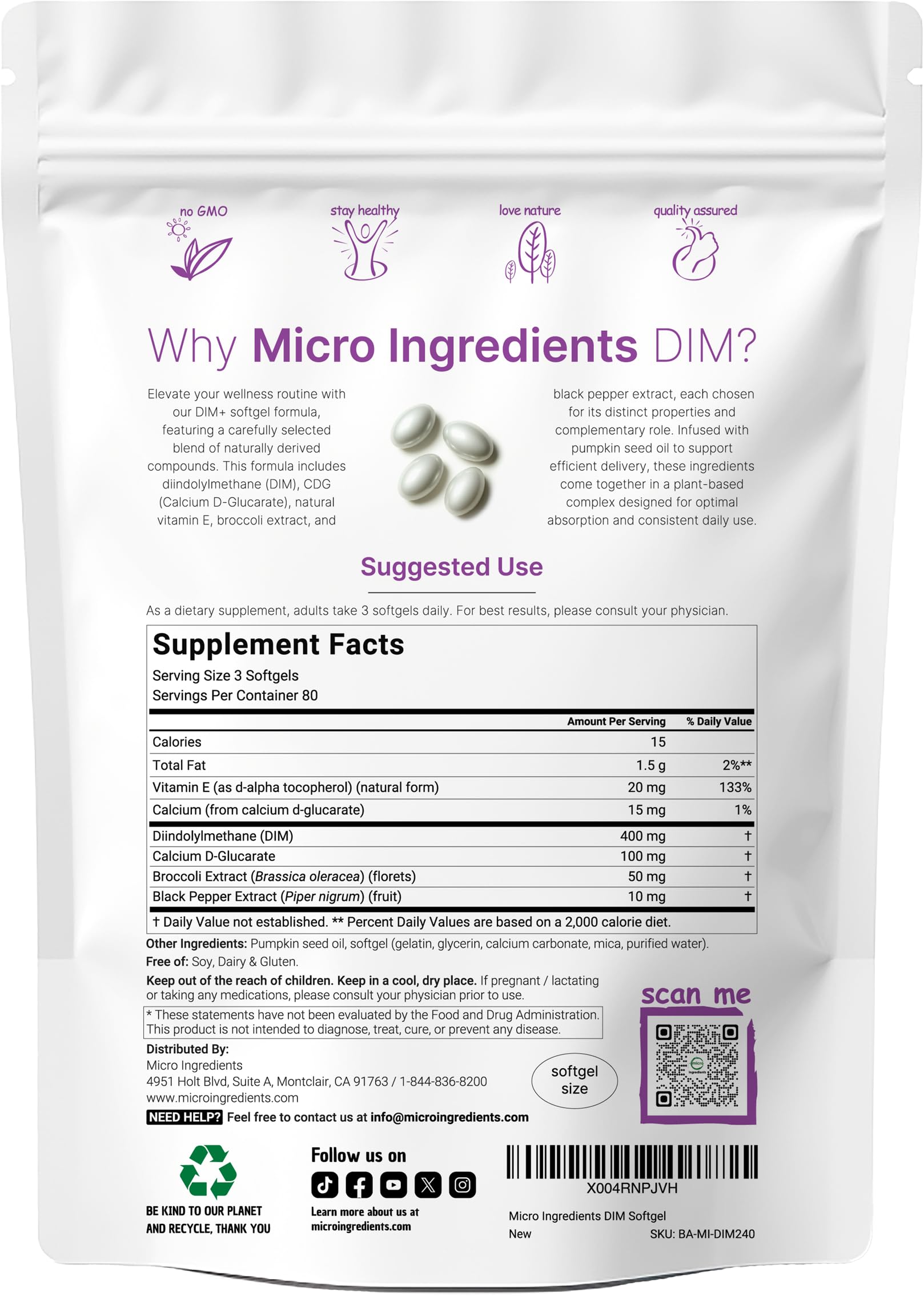Micro Ingredients DIM+ Supplement 400mg for Men & Women | 240 Softgels with Pumpkin Seed Oil | Highly Bioavailable 7-in-1 Complex with Vitamin E, CDG, Broccoli & Black Pepper Extract Micro Ingredients uk supplements