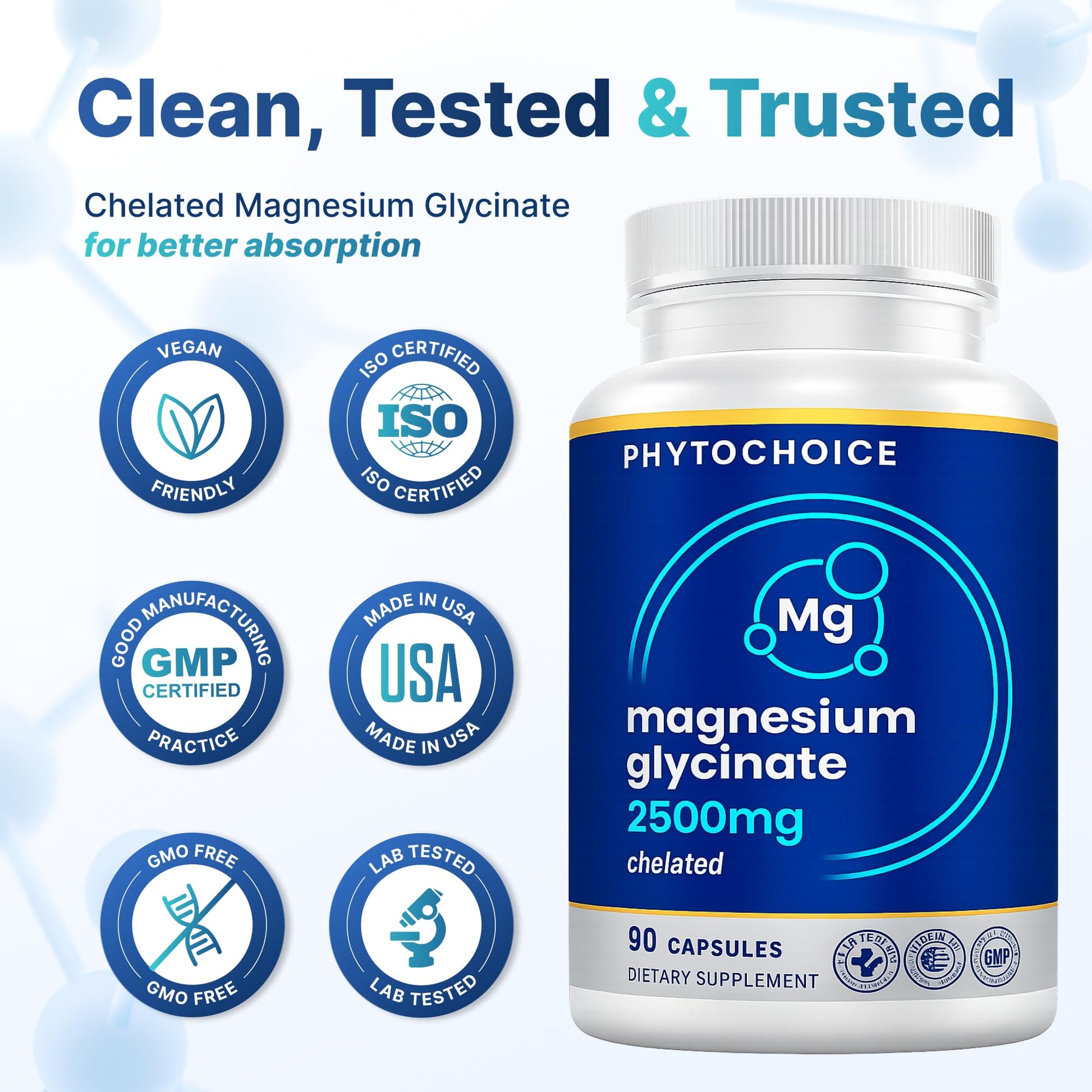 Magnesium for Sleep & Recovery – High Potency 2500mg Magnesium Glycinate for Men & Women, Chelated for High Absorption, Supports Deep Rest, Nerve & Muscle Recovery, Made in USA, 1 Month Supply PHYTOCHOICE uk supplements