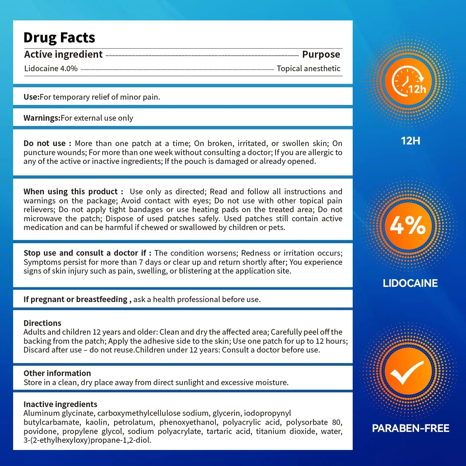 LOVPTFER 4% Lidocaine Pain Relief Patches – Maximum Strength Pain Patches, 12-Hour Long-Lasting Relief for Back, Neck, Shoulder & Joint Pain, Fast-Acting,–40 Count, 5.5” x 3.94” LOVPTFER uk supplements