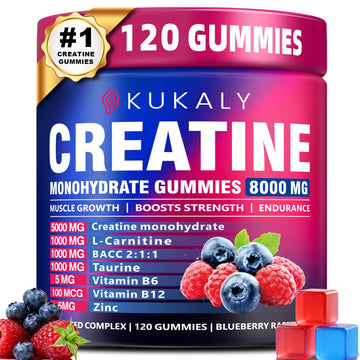 KUKALY Creatine Monohydrate Gummies for Men & Women, 8500MG Creatine Gummies Sugar Free Mixed Flavored with L-Taurine, BCAA 2:1, B12 B6 for Boost Strength ZyterX uk supplements
