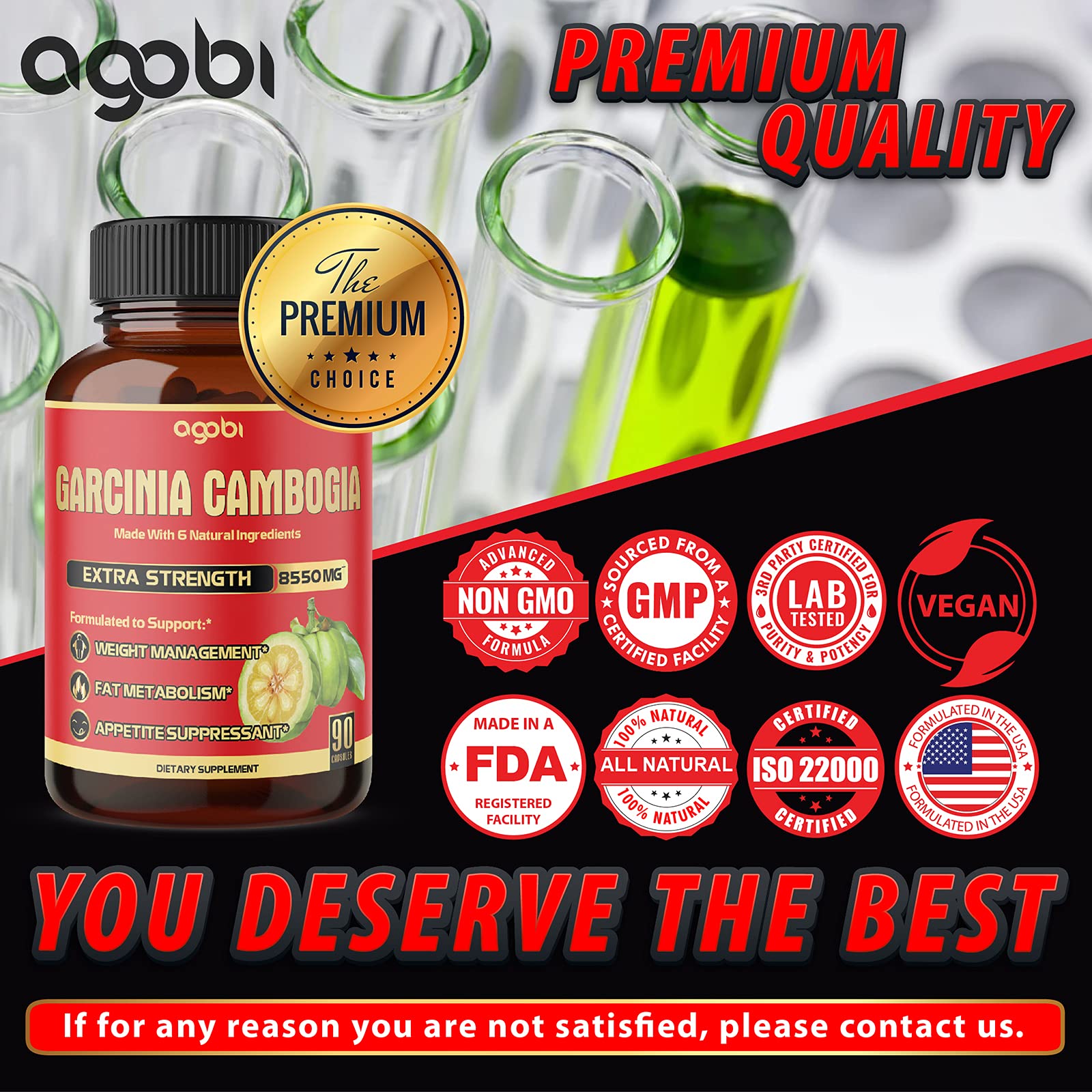 agobi Pure Garcinia Cambogia Capsules 8550mg - 6in1 with Green Tea, Arjuna, Garlic Bulb agobi uk supplements