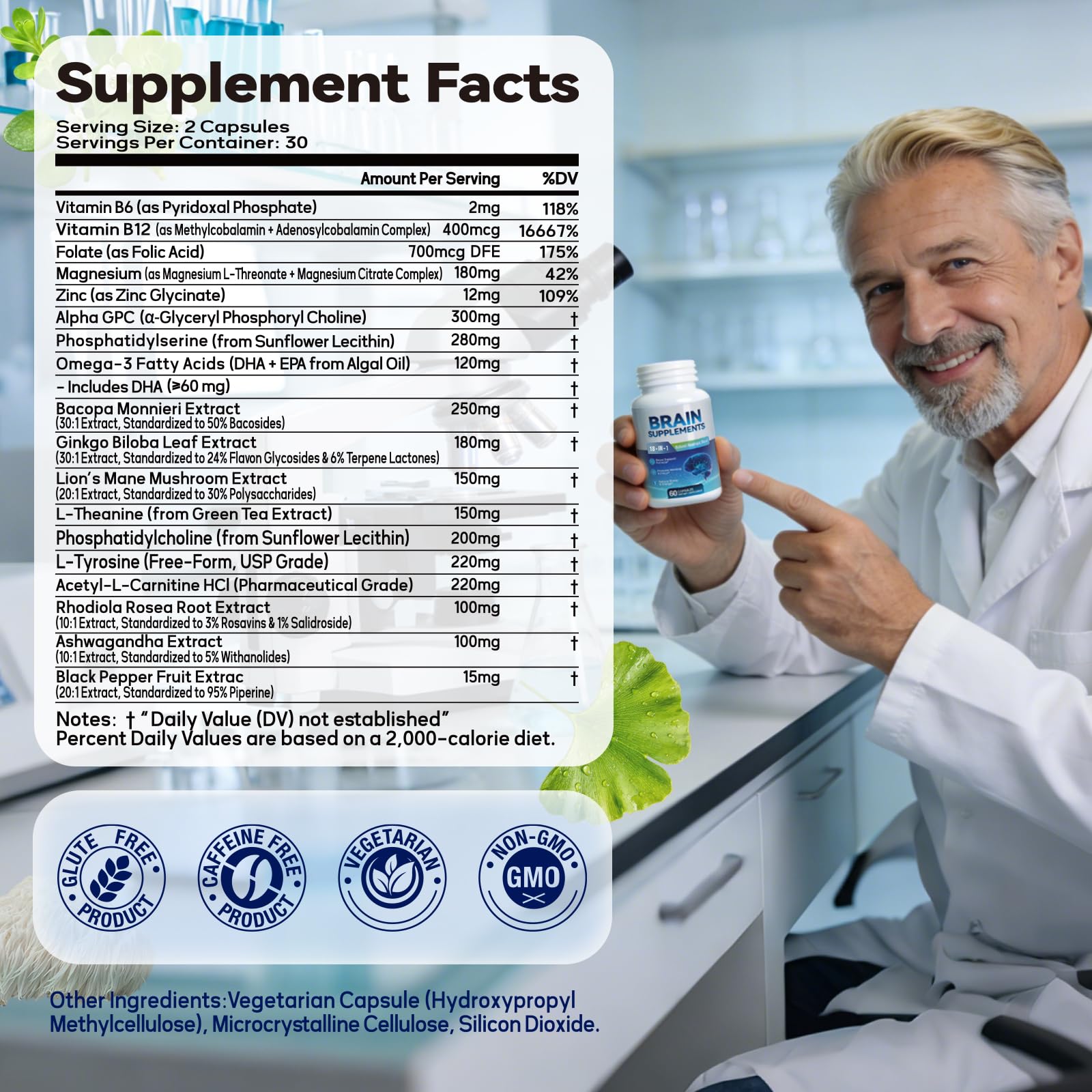 18-in-1 Brain Supplement for Memory and Focus – Nootropic Capsules with Alpha GPC, Bacopa, Ginkgo Biloba, Lion's Mane, Vitamin B6 & B12 | Cognitive Health, Mental Clarity | Vegan, Non-GMO Fenolutra uk supplements