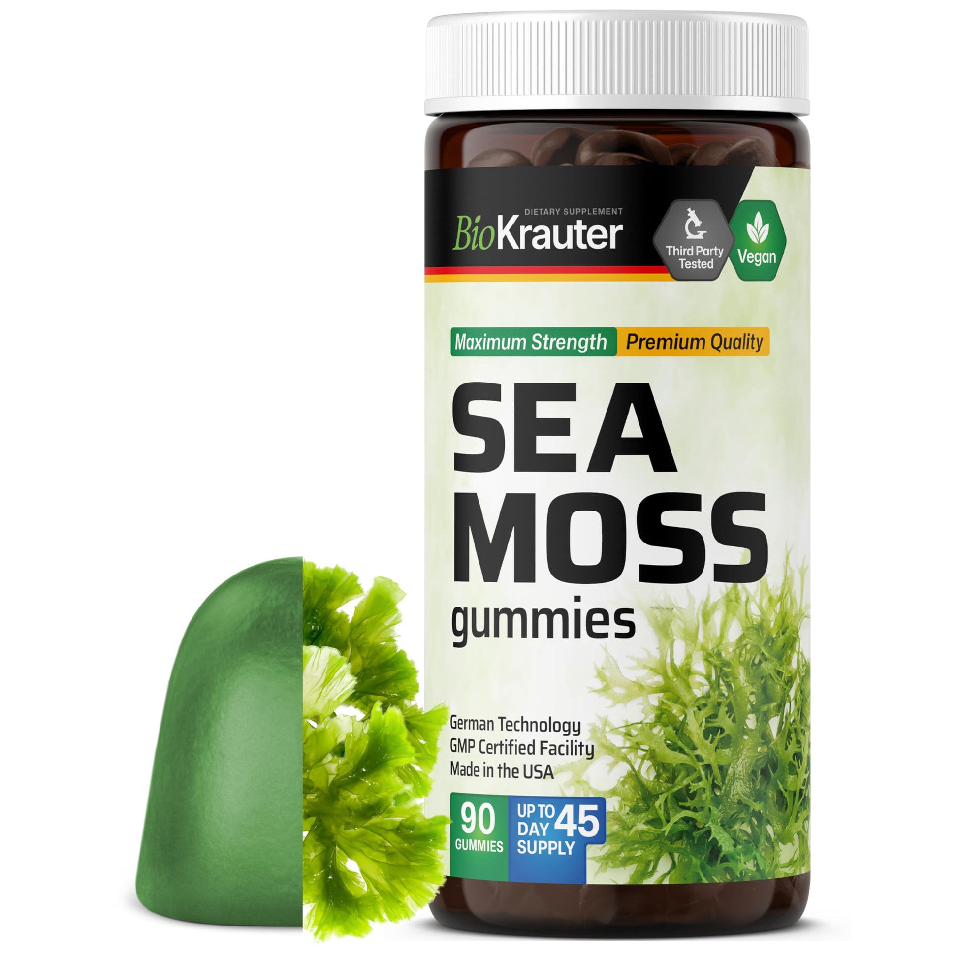 BIO KRAUTER® 3-in-1 Sea Moss for Thyroid Support - Vegan Sea Moss Gummies with Bladderwrack & Burdock Root for Women & Men - 90 Gummies Chondrus Crispus Formula, 45 Days of Supply, Mango Flavor BIO KRAUTER uk supplements