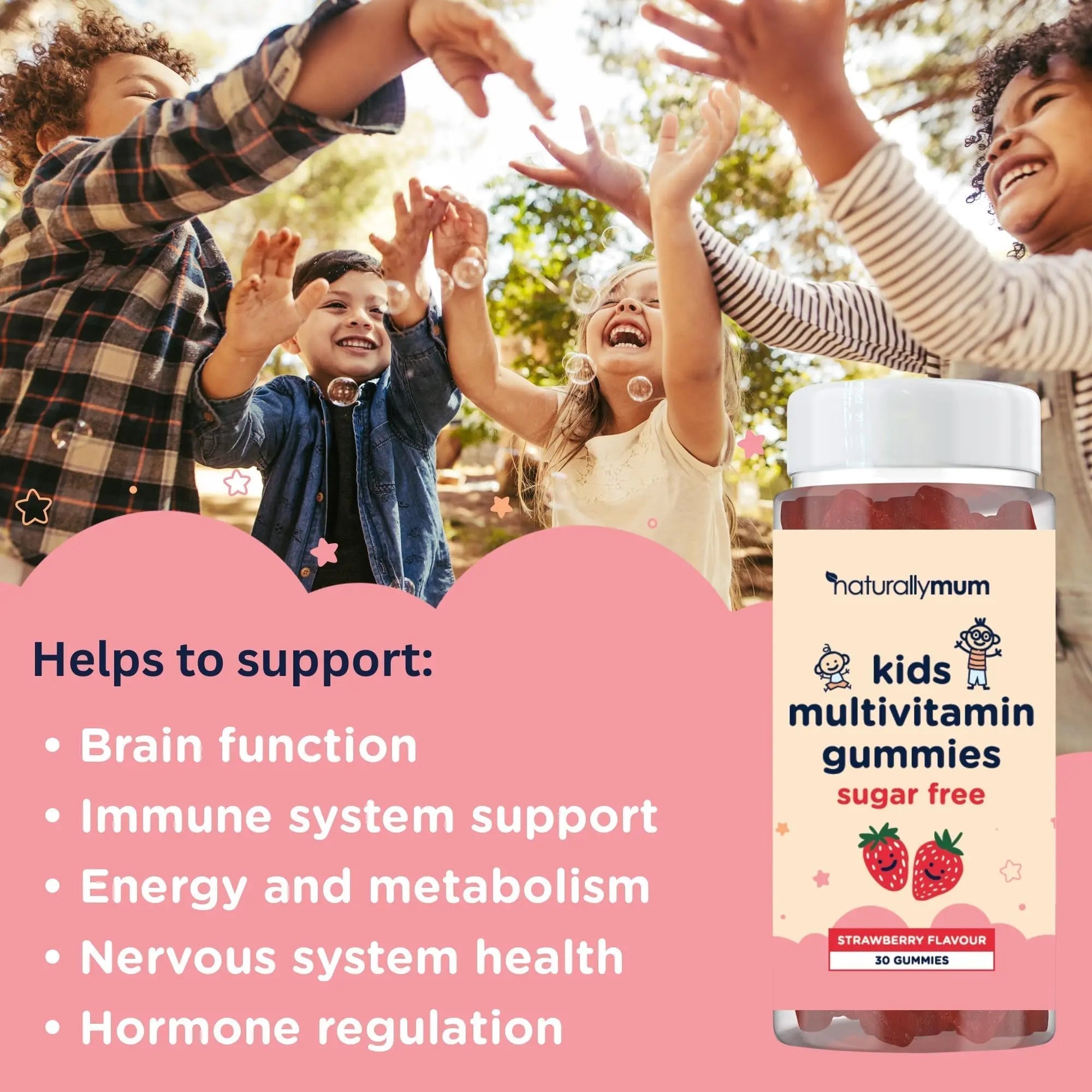 NaturallyMum Kids Multivitamin Gummies | for Children | Vegan Friendly | 30 Chewable Gummies | with Vitamins A, D, E, B6, B12, C | NaturallyMum uk supplements