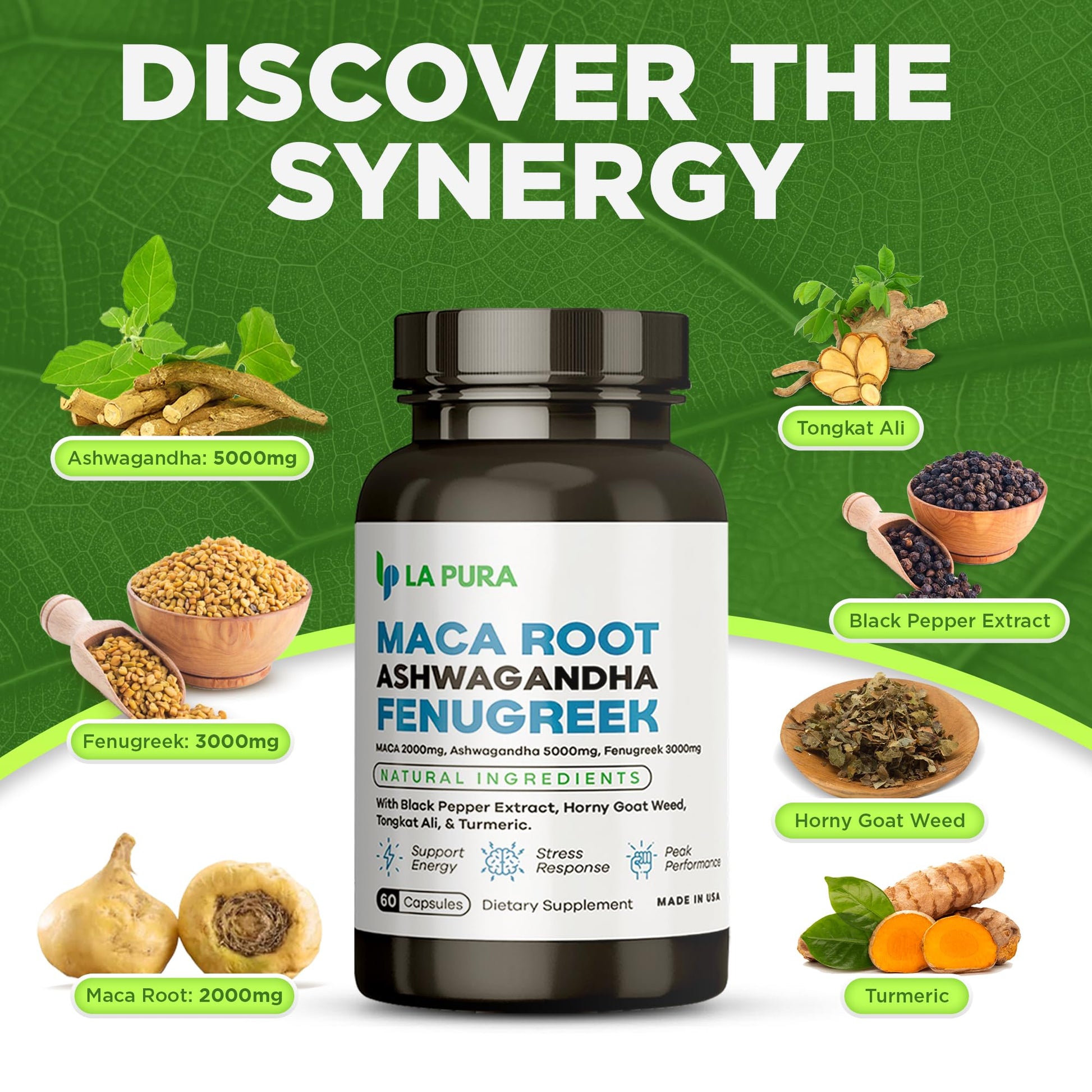 LaPura Ashwagandha 5000mg Maca Root 2000mg Fenugreek 3000mg Supplement LaPura uk supplements